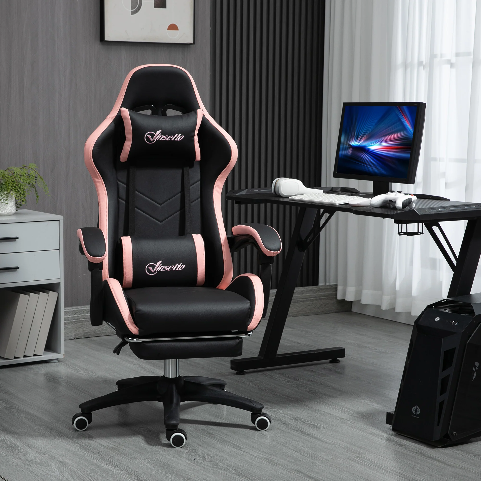 Vinsetto Racing Style Gaming Chair with Reclining Function Footrest, Black - Image 2