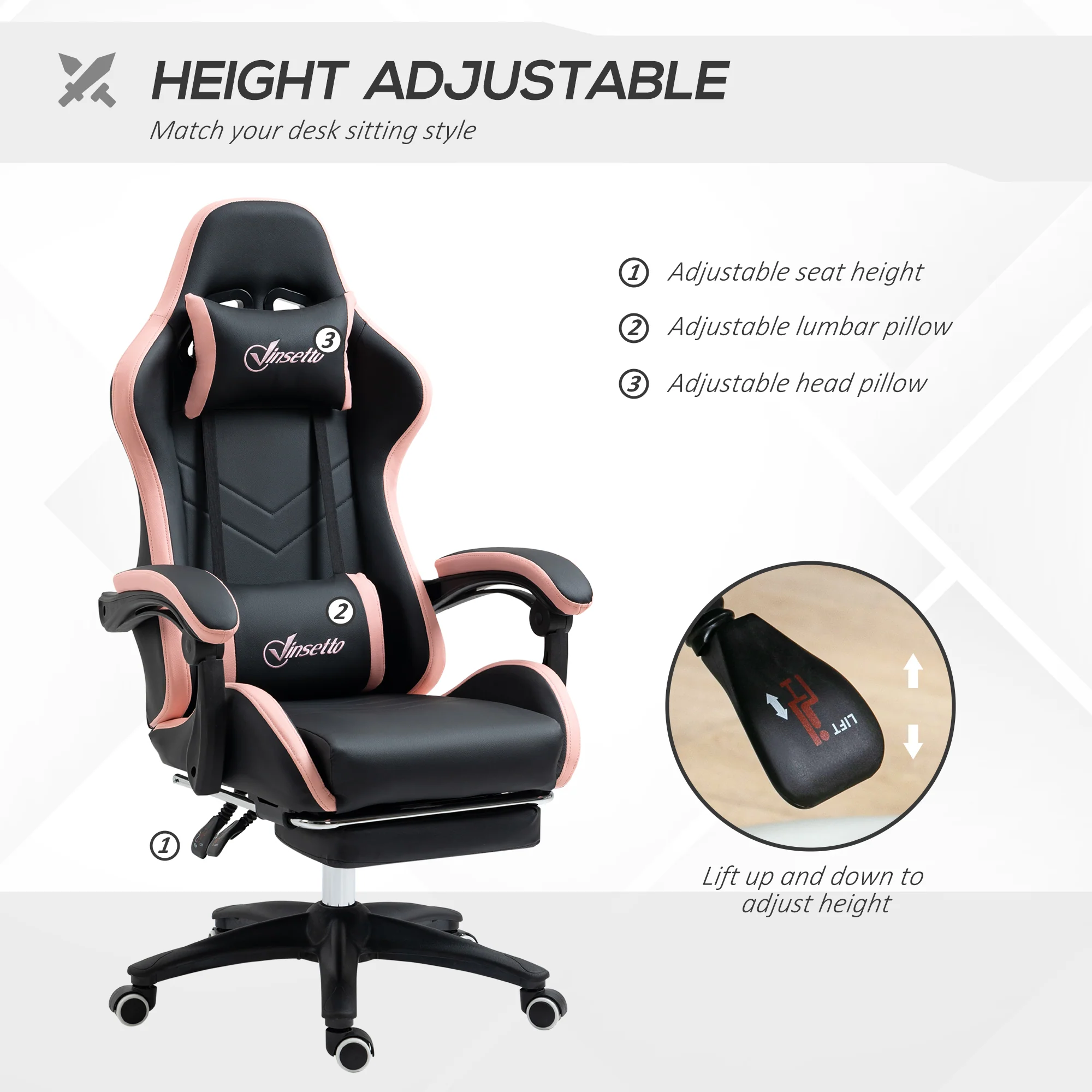 Vinsetto Racing Style Gaming Chair with Reclining Function Footrest, Black - Image 3