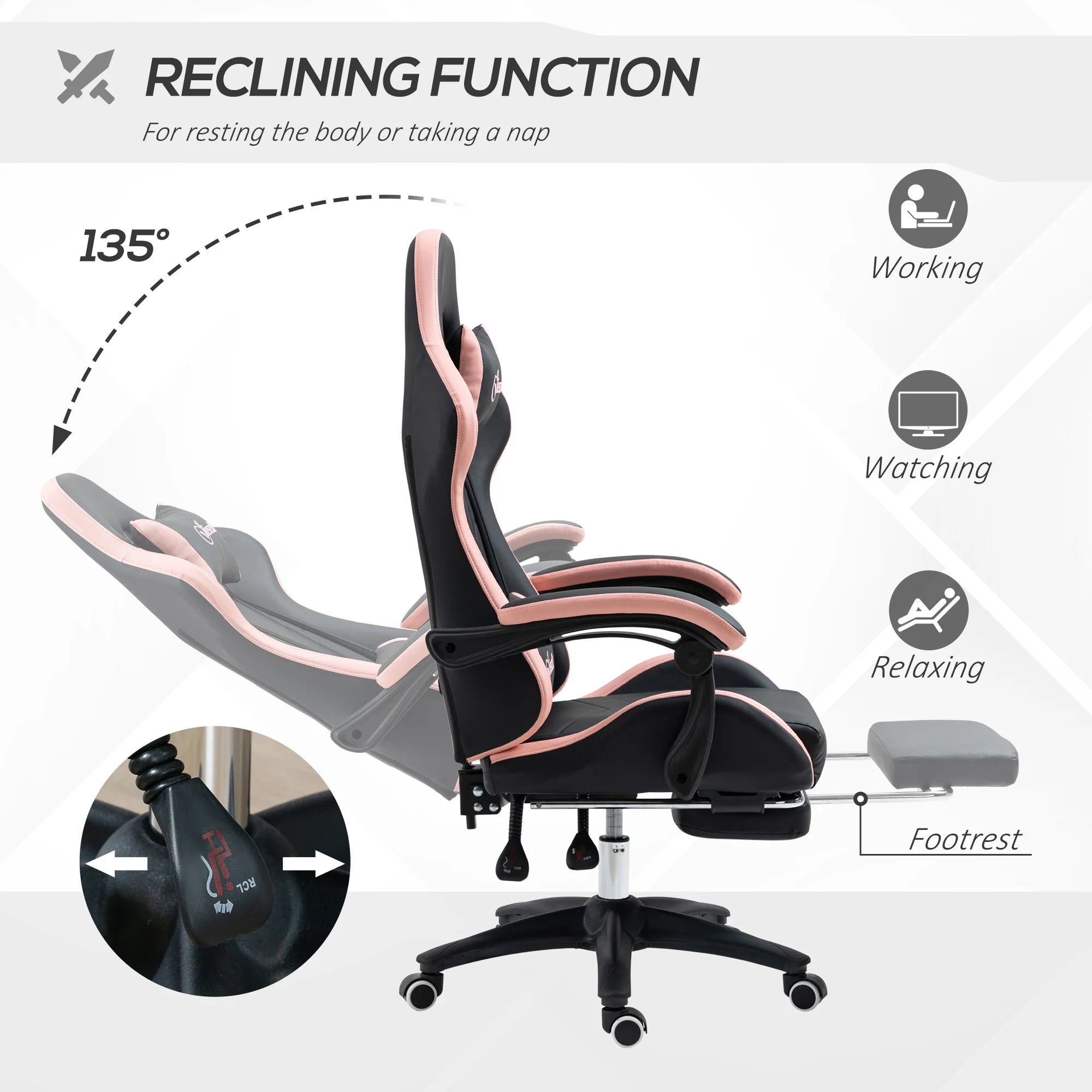 Vinsetto Racing Style Gaming Chair with Reclining Function Footrest, Black - Image 4