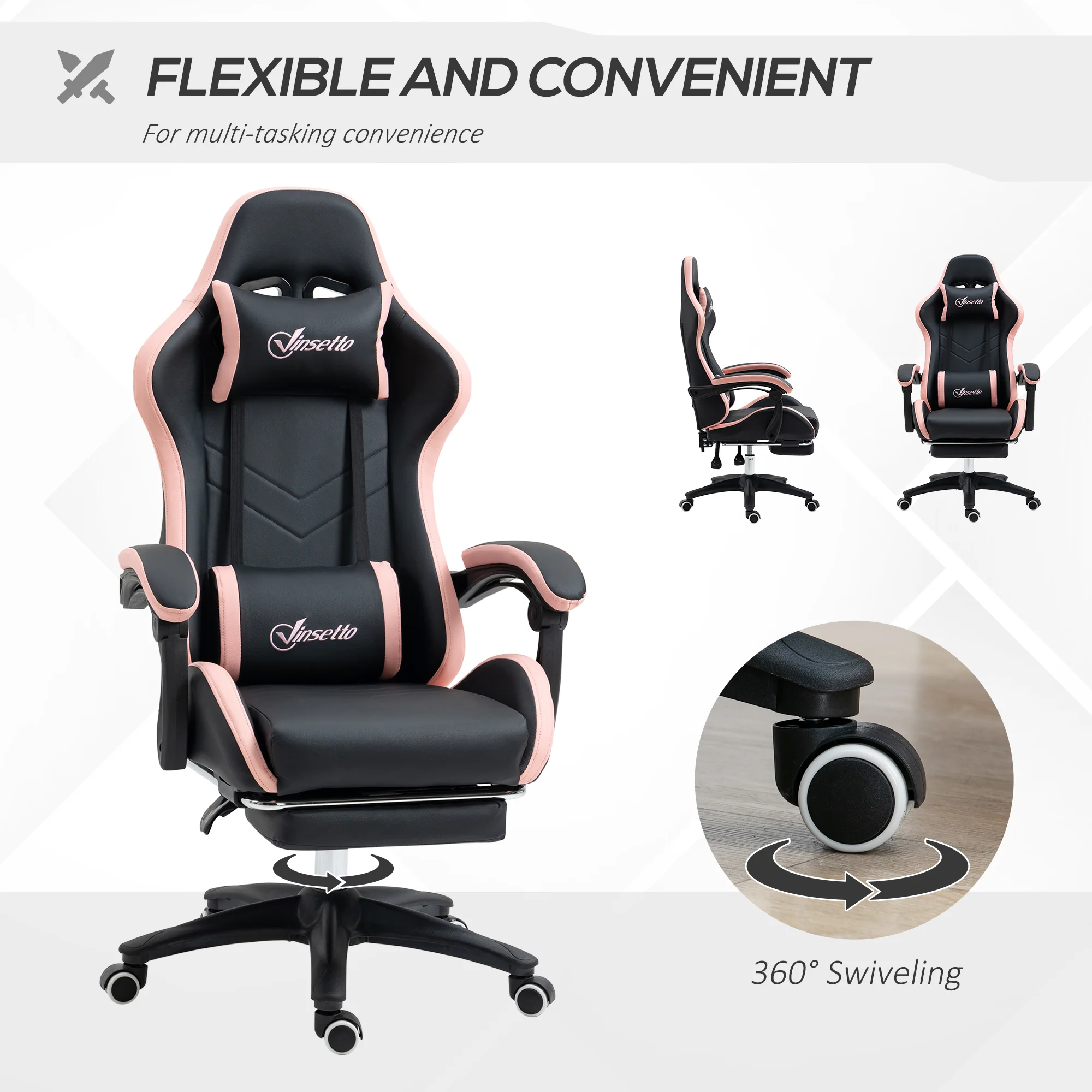 Vinsetto Racing Style Gaming Chair with Reclining Function Footrest, Black - Image 6