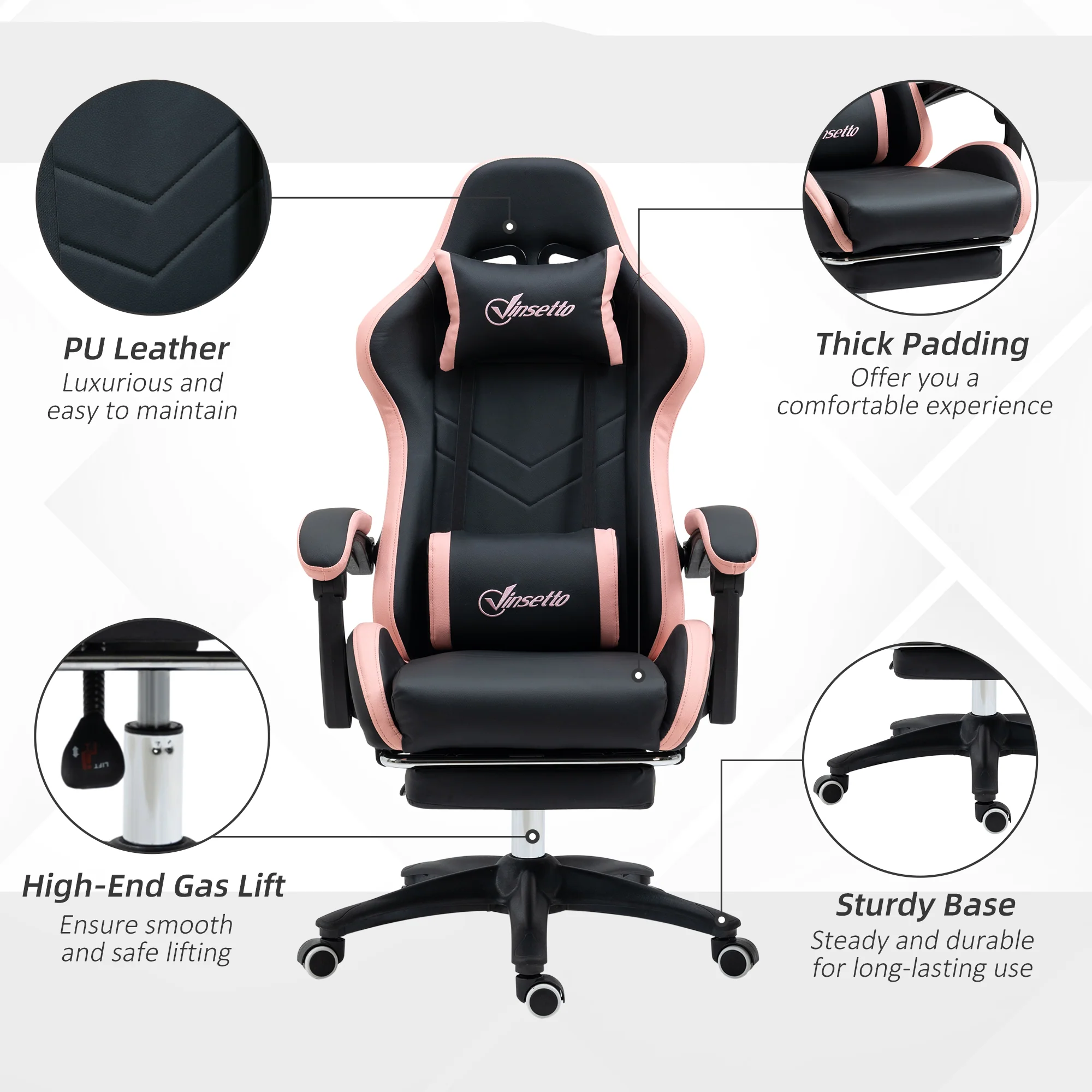 Vinsetto Racing Style Gaming Chair with Reclining Function Footrest, Black - Image 7