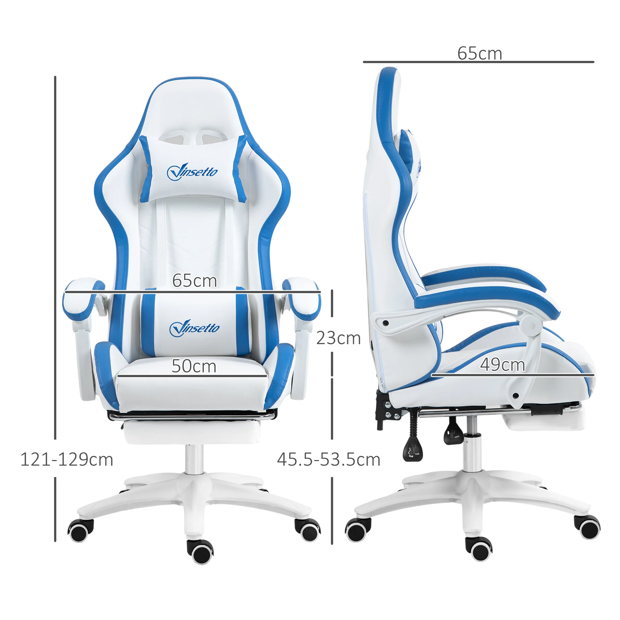 Vinsetto Racing Style Gaming Chair With Reclining Function Footrest, Blue - Image 5