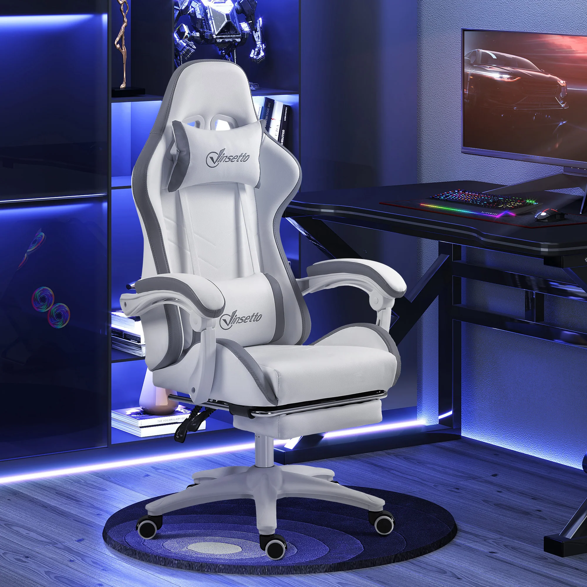 Vinsetto Racing Style Gaming Chair With Reclining Function Footrest, Grey - Image 2