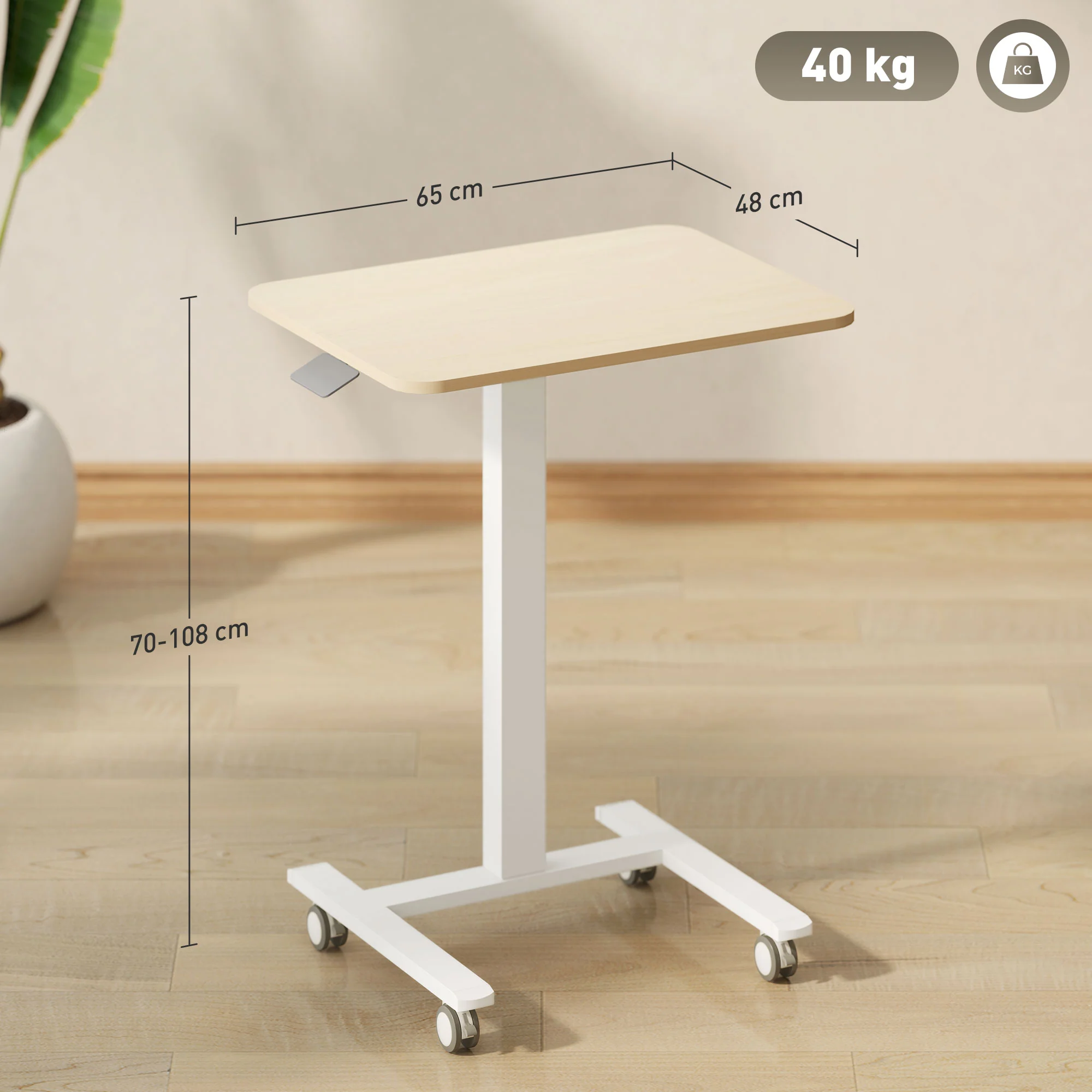 Vinsetto Standing Desk Sit Stand Desk With 4 Rolling Wheels, Natural - Image 5