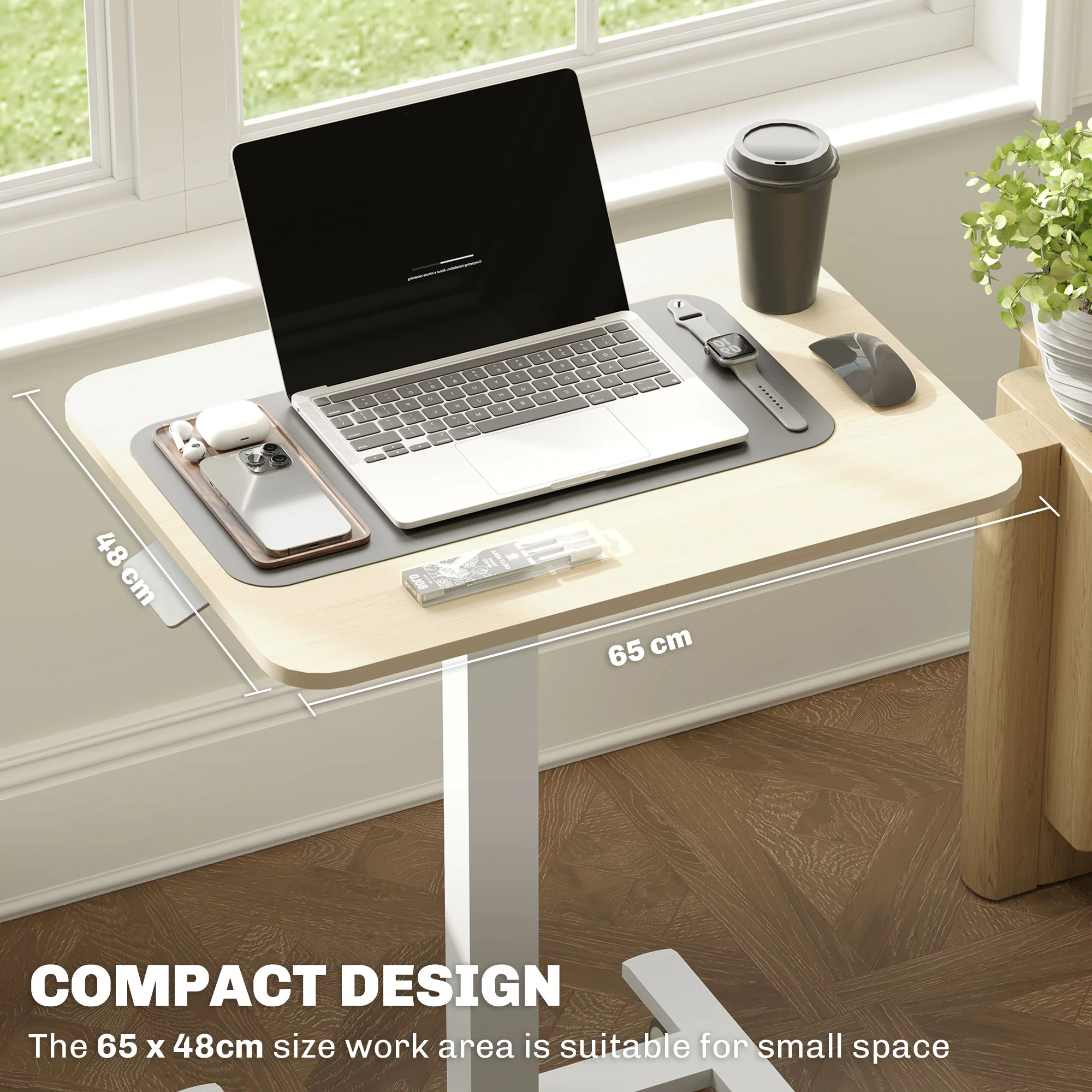 Vinsetto Standing Desk Sit Stand Desk With 4 Rolling Wheels, Natural - Image 6