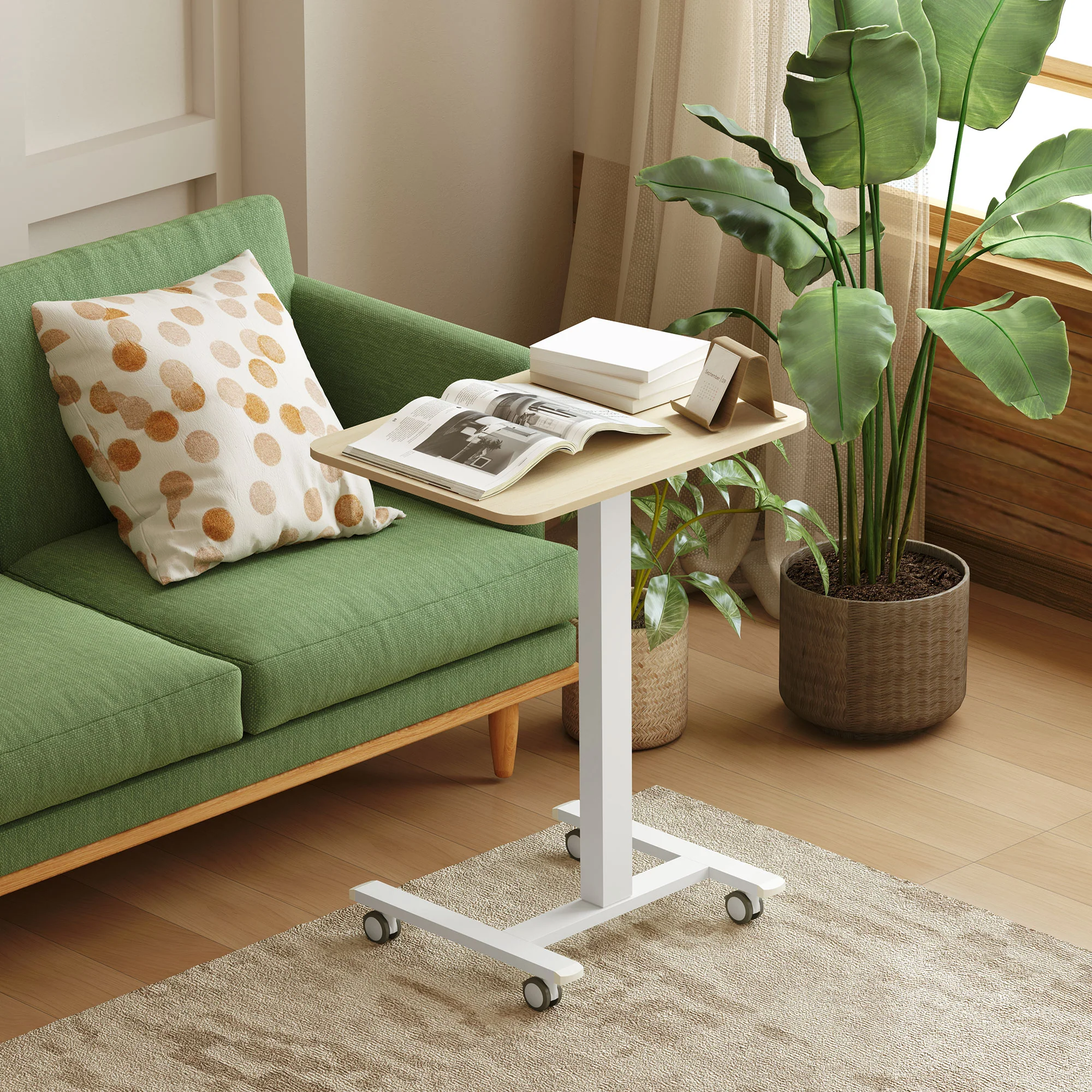 Vinsetto Standing Desk Sit Stand Desk With 4 Rolling Wheels, Natural - Image 7