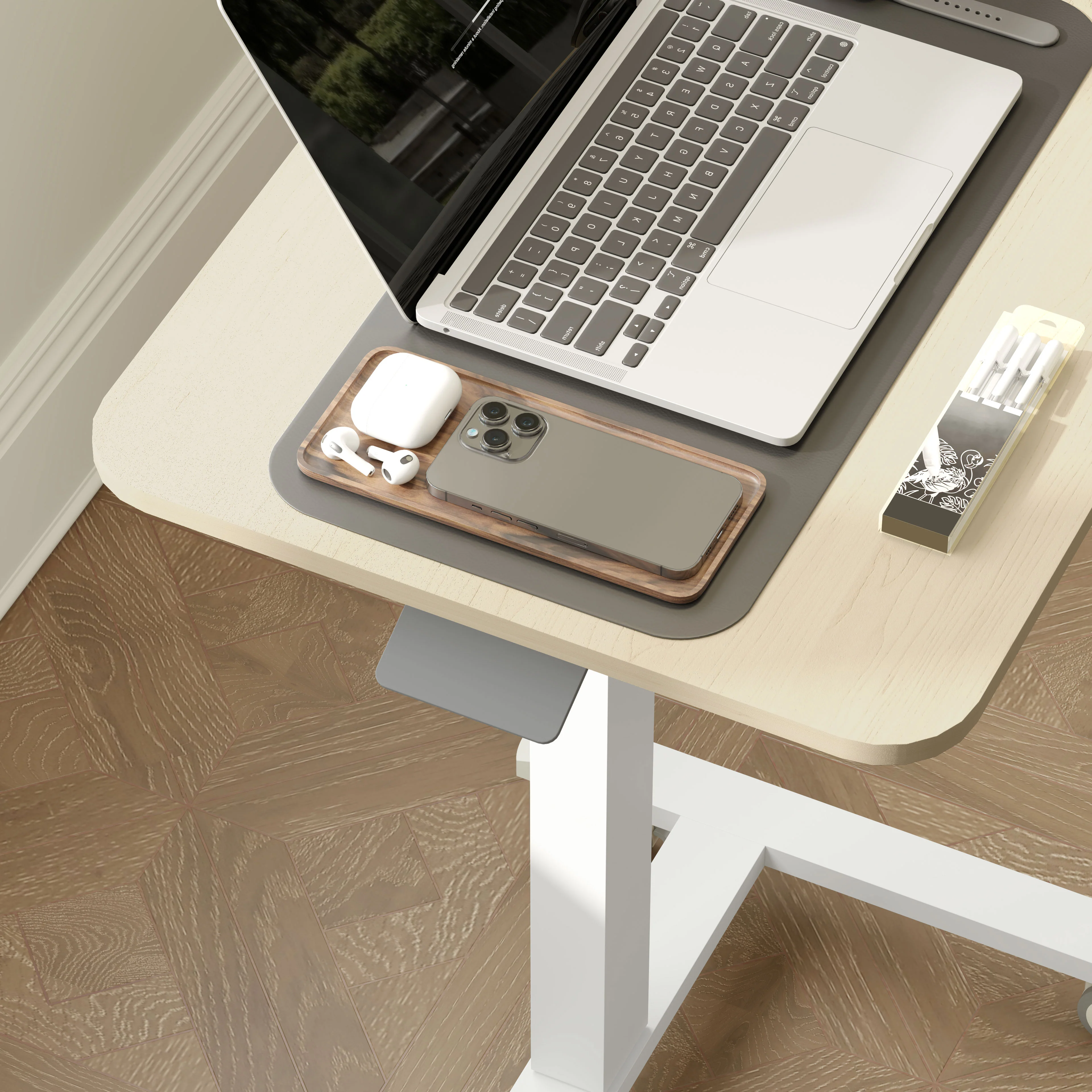 Vinsetto Standing Desk Sit Stand Desk With 4 Rolling Wheels, Natural - Image 9