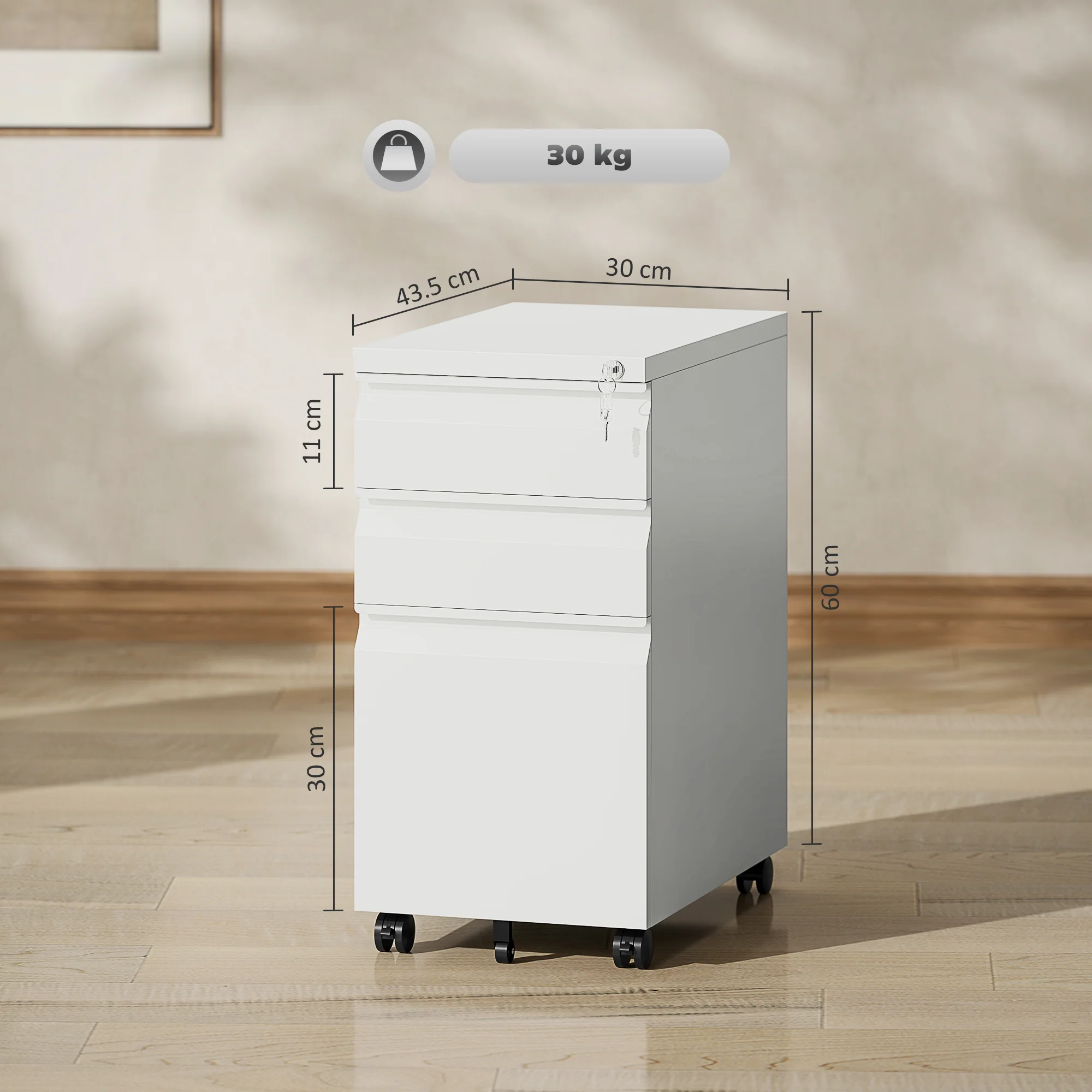 Vinsetto Steel File Cabinet with Lock and Wheels for Home Office - Image 14