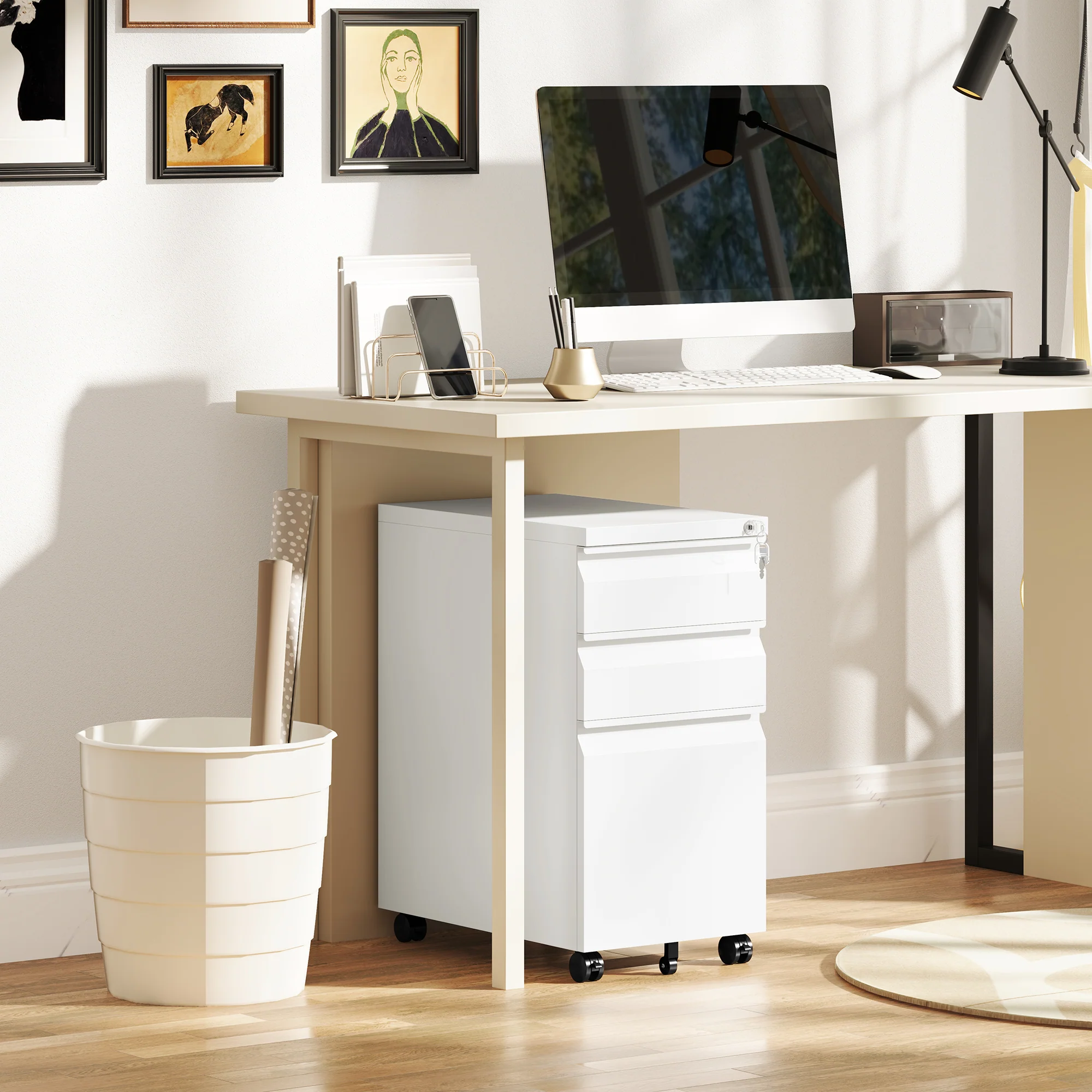 Vinsetto Steel File Cabinet with Lock and Wheels for Home Office - Image 18