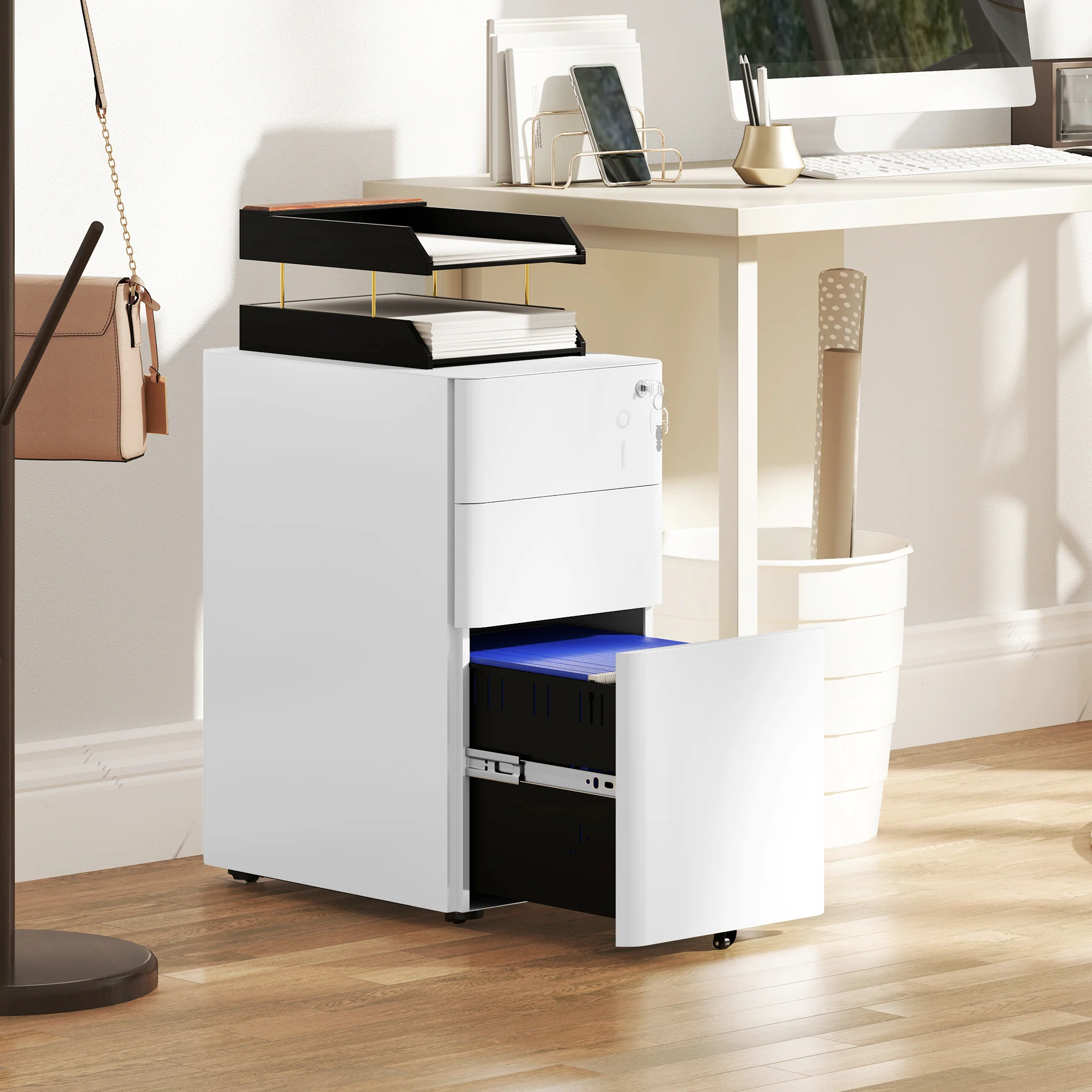 Vinsetto Steel Filing Cabinet with Lock and Wheels for Home Office - Image 11