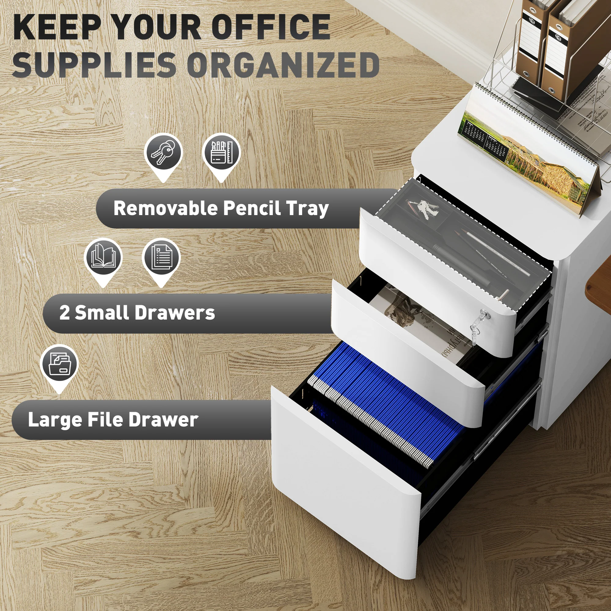 Vinsetto Steel Filing Cabinet with Lock and Wheels for Home Office - Image 12