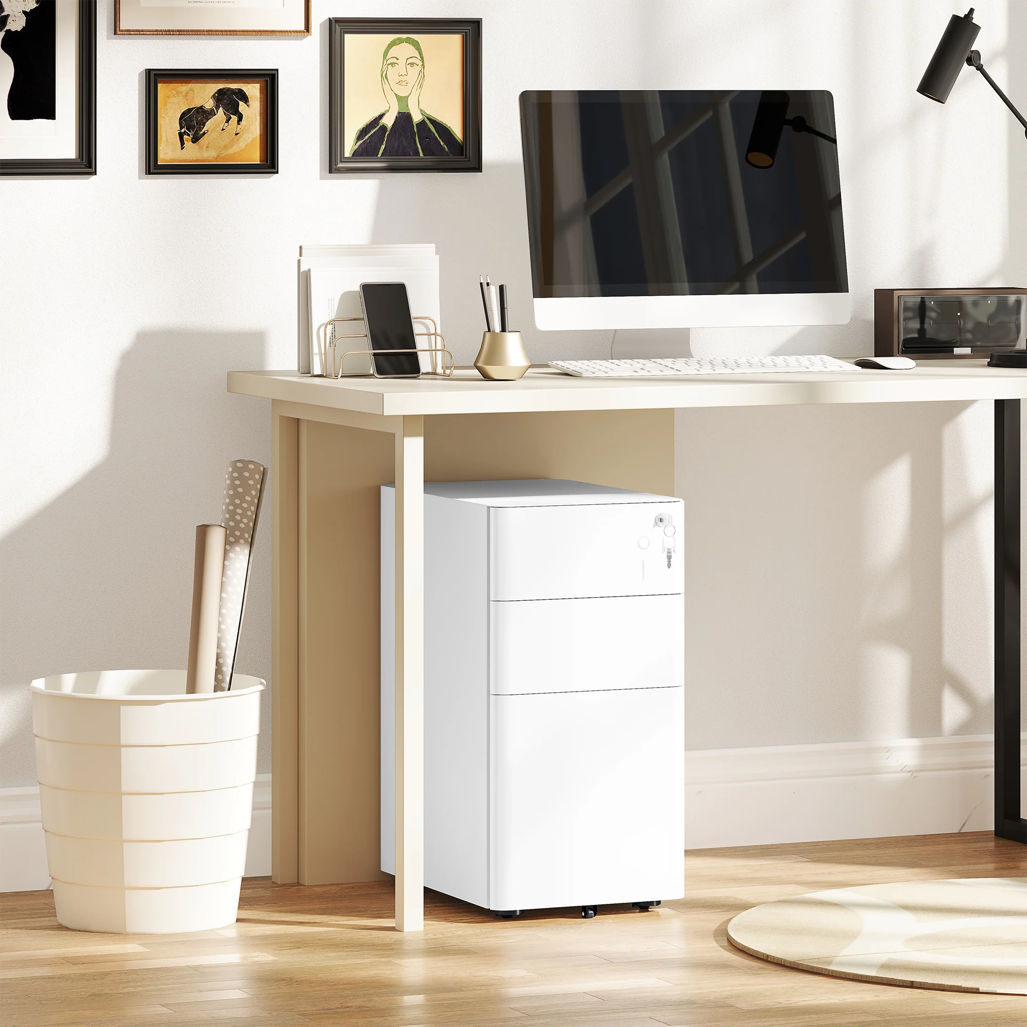 Vinsetto Steel Filing Cabinet with Lock and Wheels for Home Office - Image 18