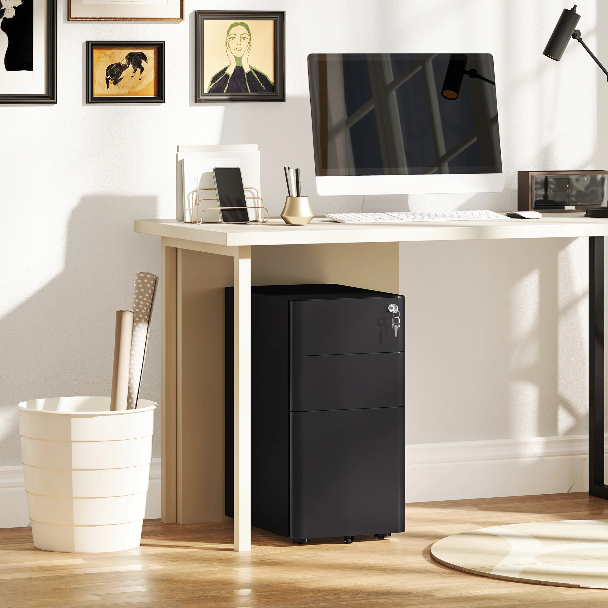 Vinsetto Steel Filing Cabinet with Lock and Wheels for Home Office - Image 9
