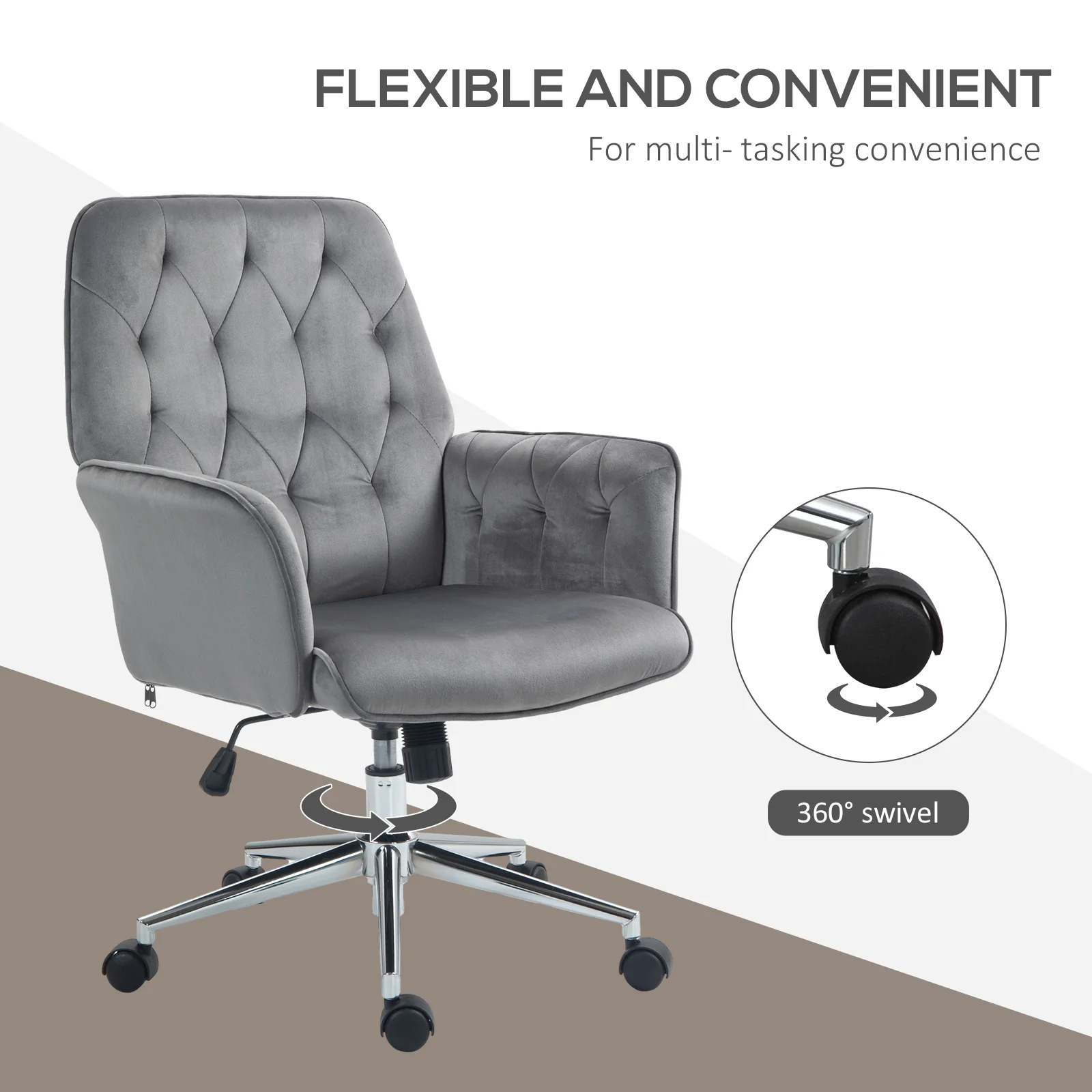 Vinsetto Swivel Computer Chair W/ Arm Modern Style Tufted Home Office Dark Grey - Image 6