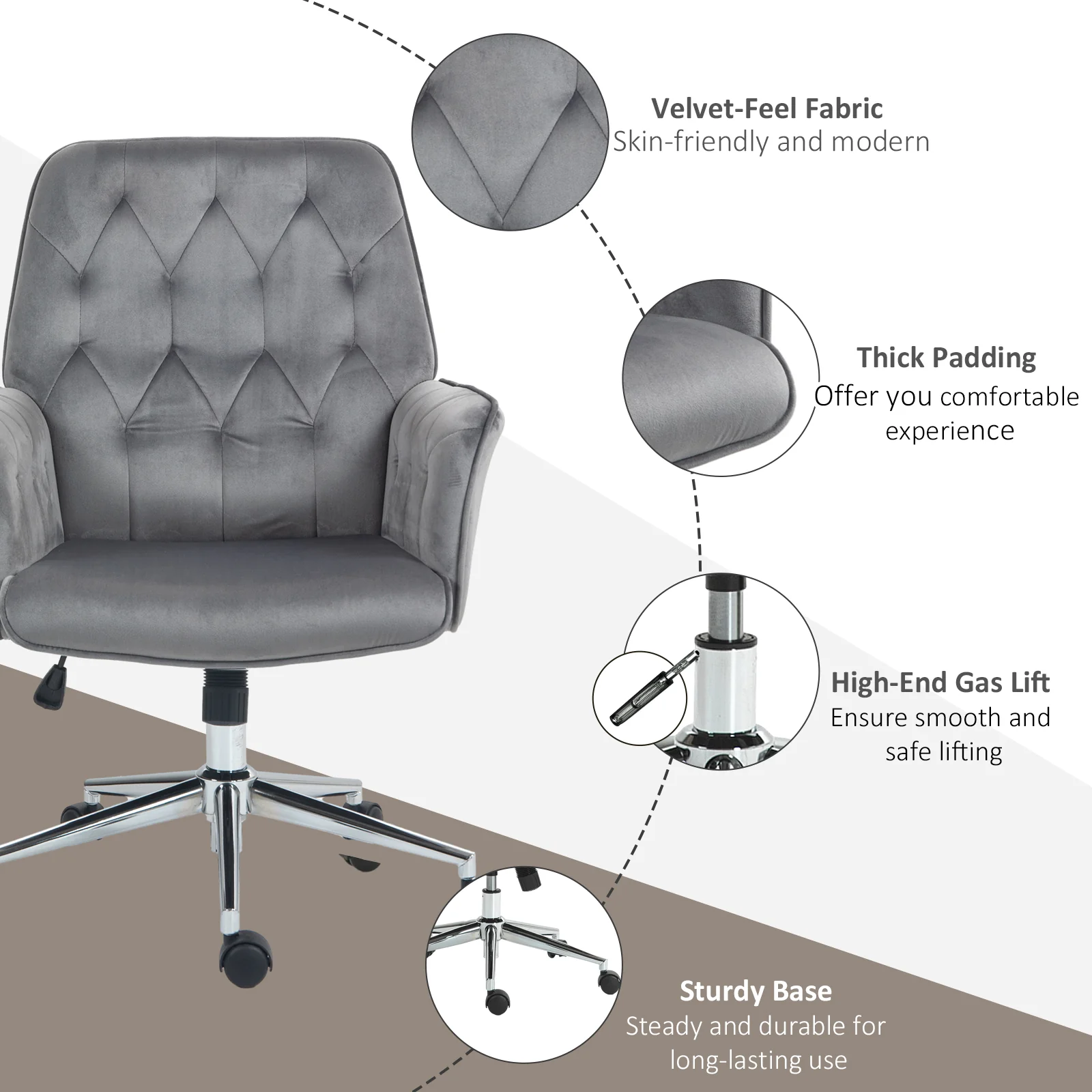 Vinsetto Swivel Computer Chair W/ Arm Modern Style Tufted Home Office Dark Grey - Image 7