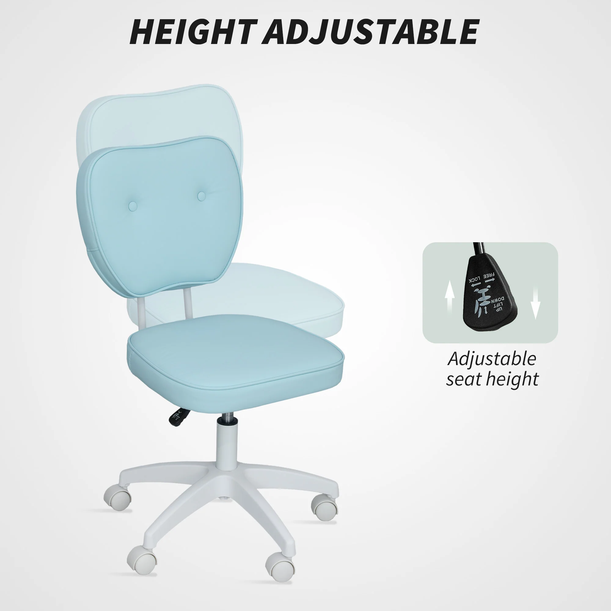 Vinsetto Vanity Task Chair With Adjustable Height, Armless - Cream/Blue - Image 12