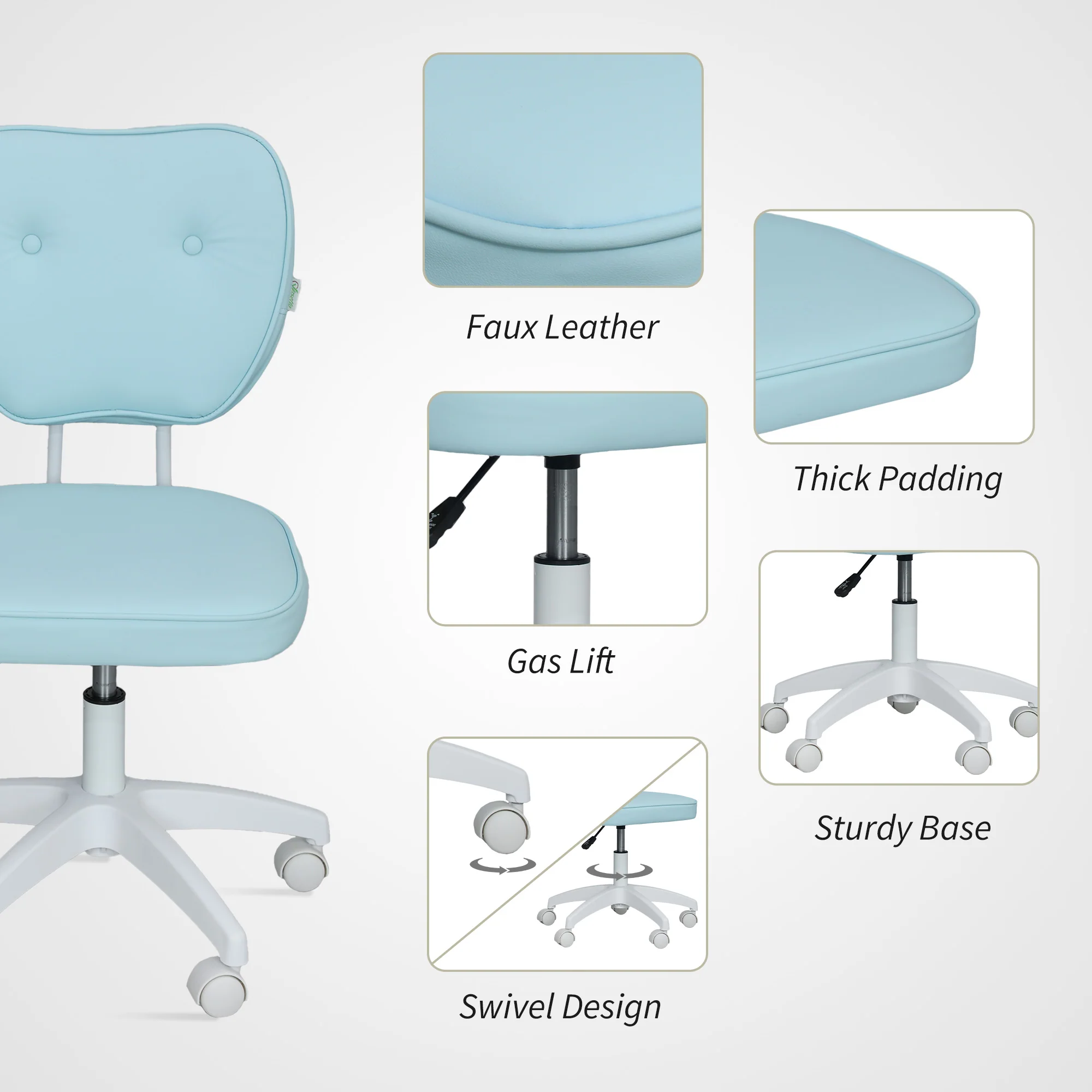 Vinsetto Vanity Task Chair With Adjustable Height, Armless - Cream/Blue - Image 13