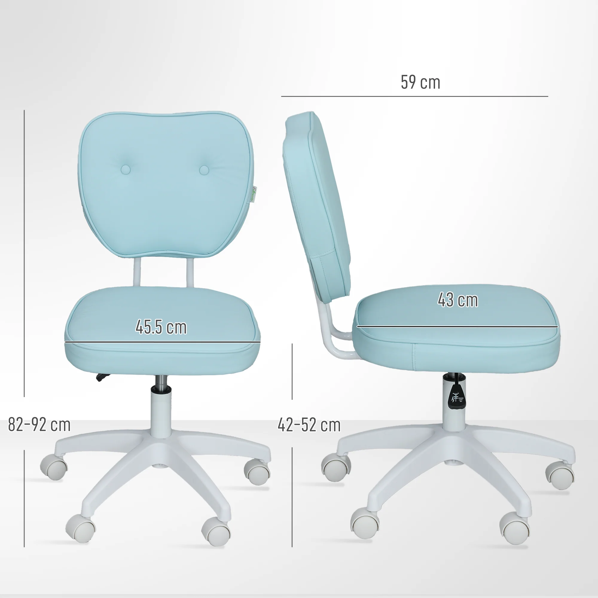 Vinsetto Vanity Task Chair With Adjustable Height, Armless - Cream/Blue - Image 14