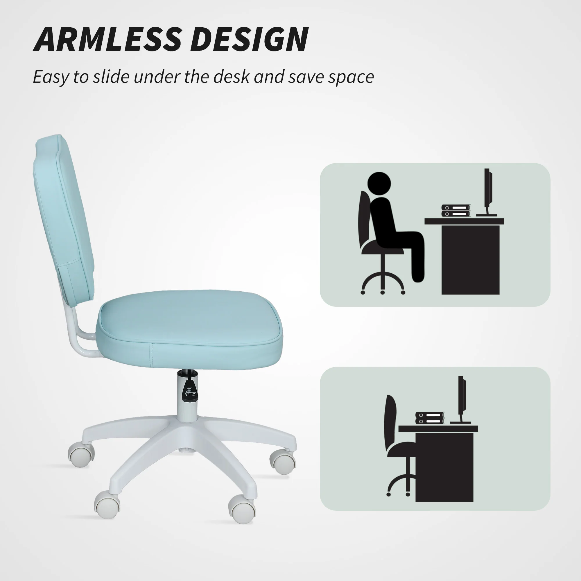 Vinsetto Vanity Task Chair With Adjustable Height, Armless - Cream/Blue - Image 15
