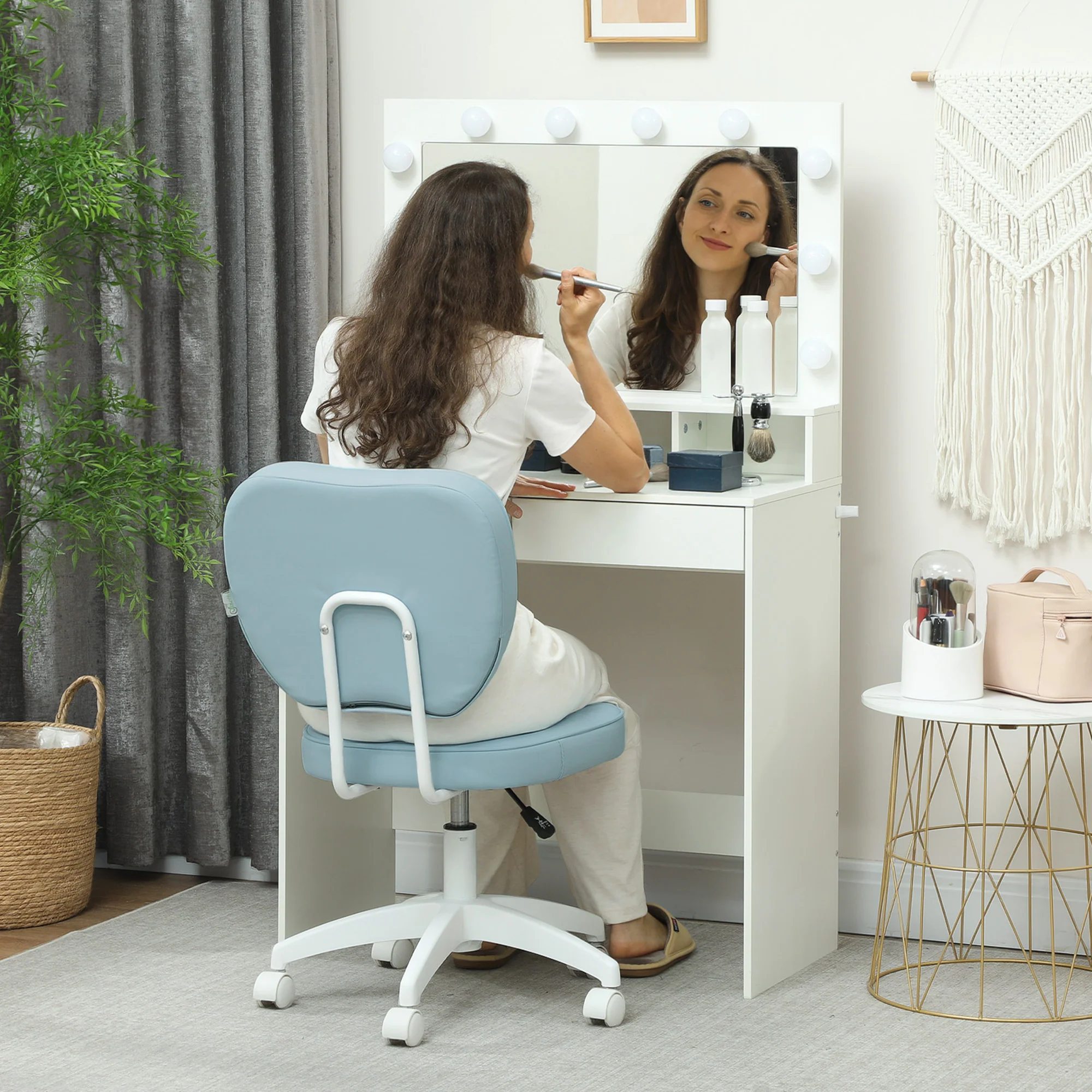 Vinsetto Vanity Task Chair With Adjustable Height, Armless - Cream/Blue - Image 16