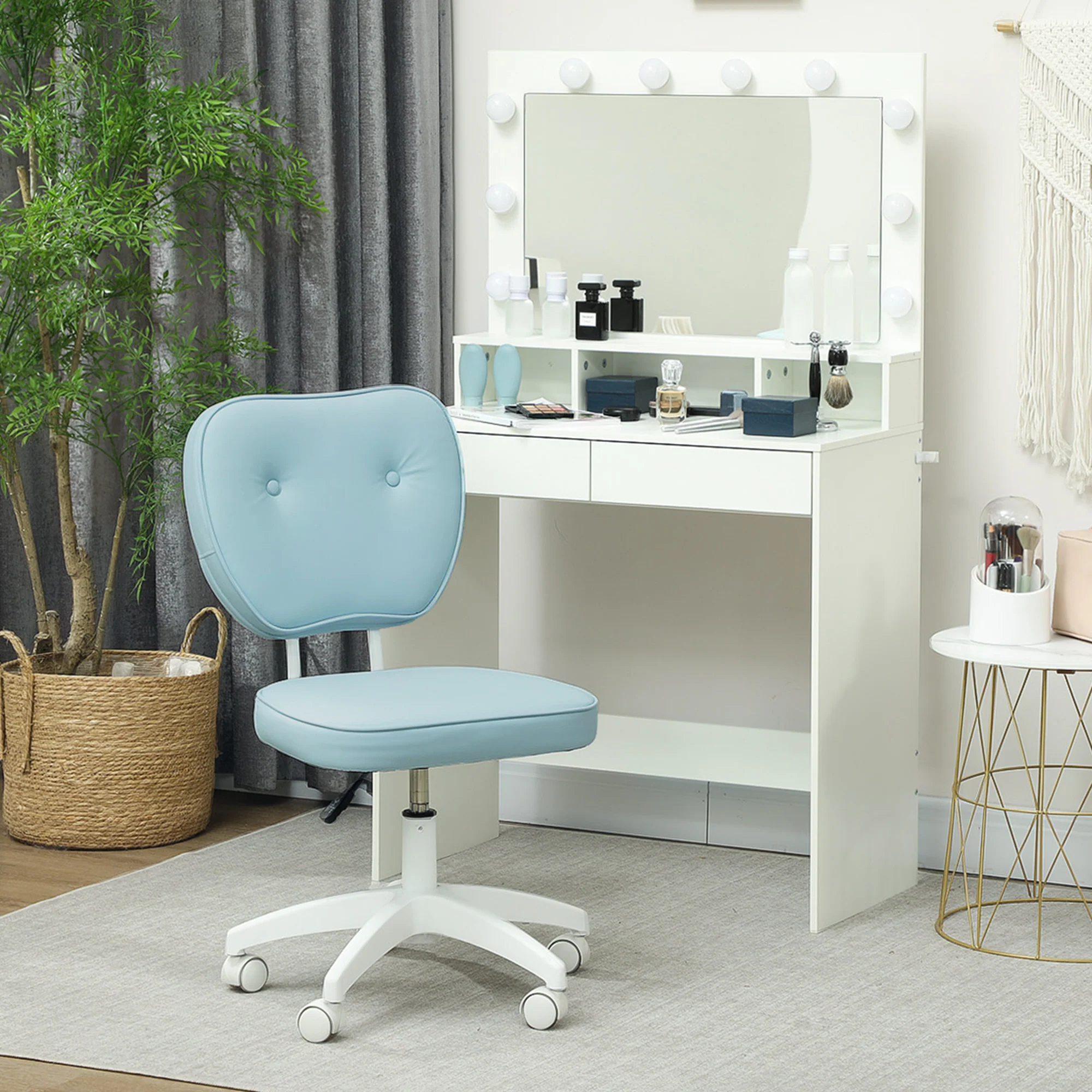 Vinsetto Vanity Task Chair With Adjustable Height, Armless - Cream/Blue - Image 17