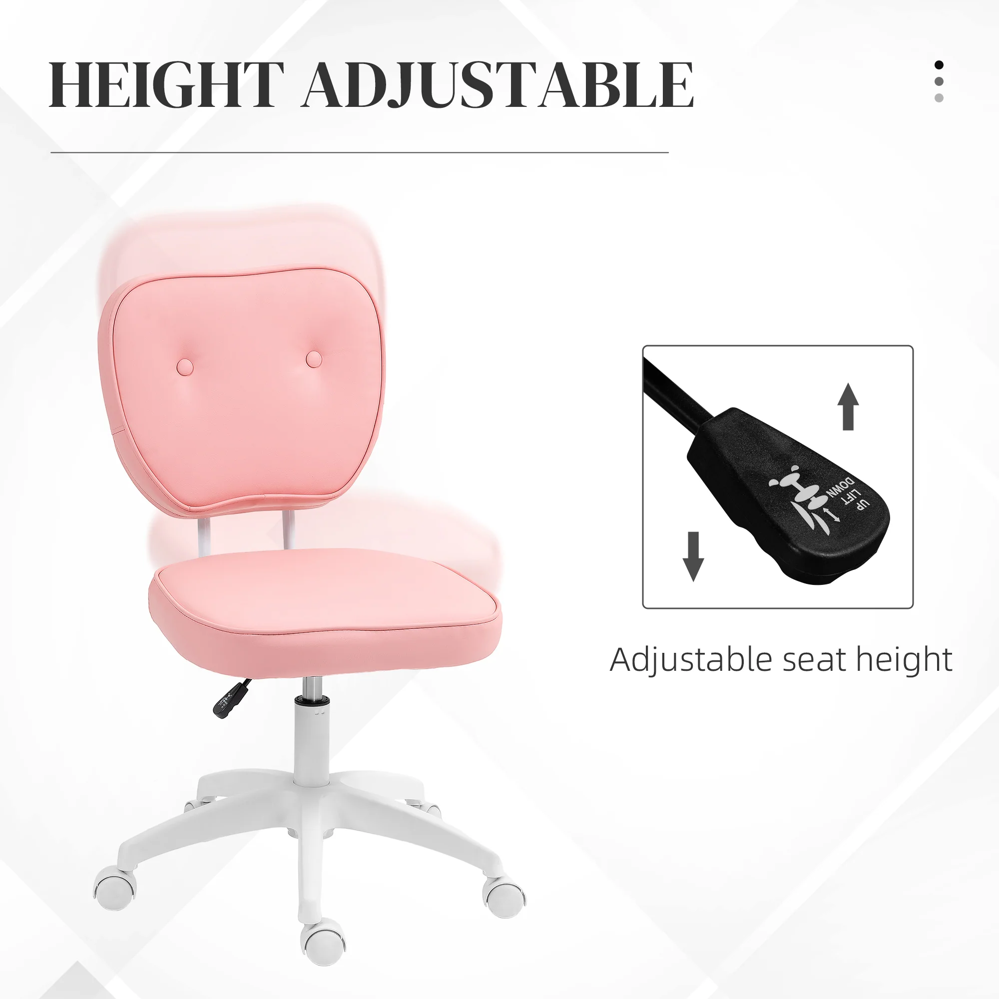 Vinsetto Vanity Task Chair With Adjustable Height, Armless, Pink - Image 3