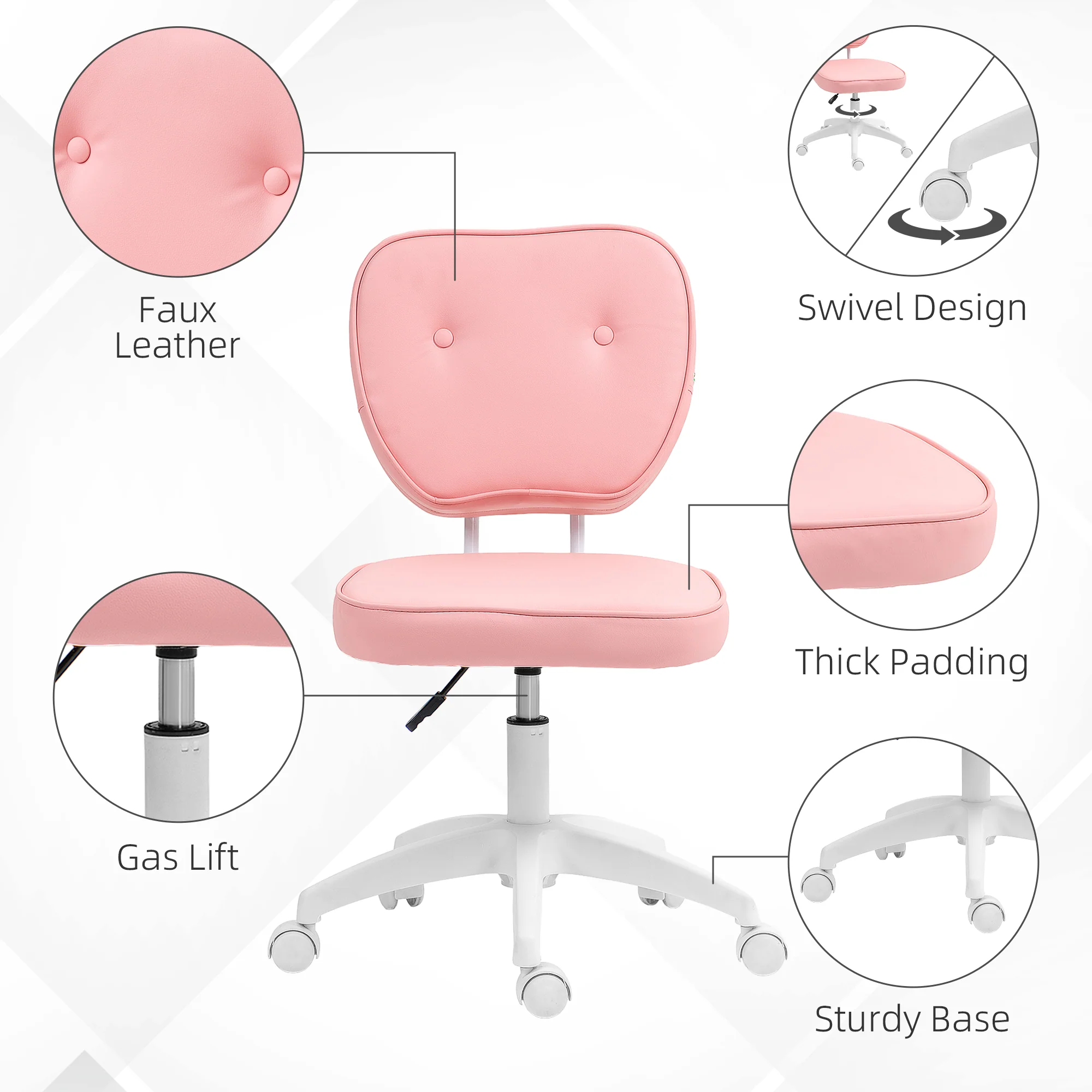 Vinsetto Vanity Task Chair With Adjustable Height, Armless, Pink - Image 4