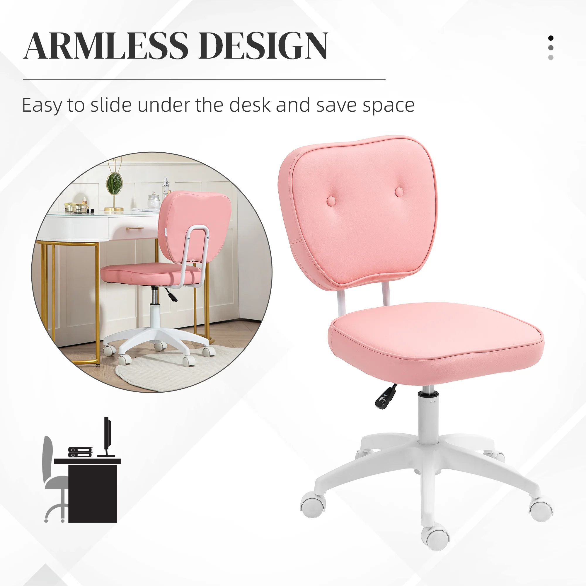Vinsetto Vanity Task Chair With Adjustable Height, Armless, Pink - Image 6