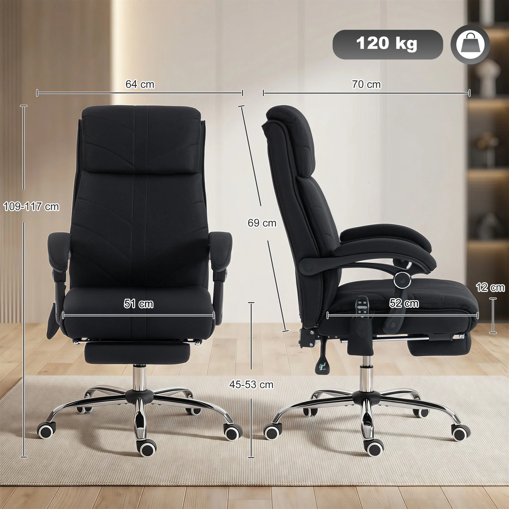 Vinsetto Vibration Massage Office Chair with Heat, Footrest, Black - Image 5