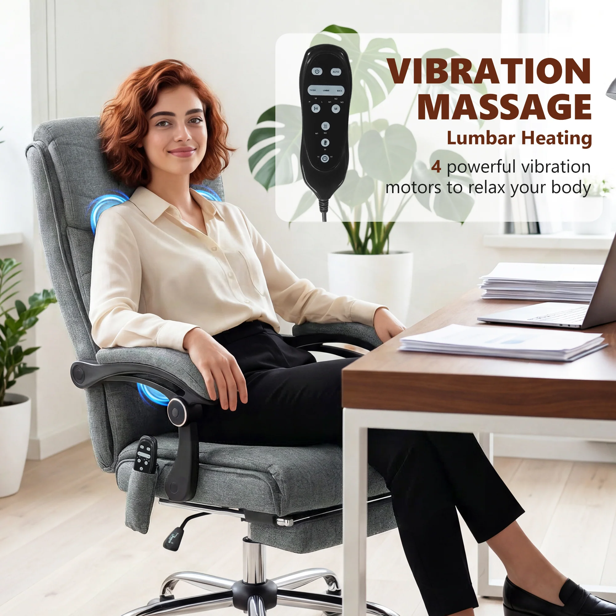 Vinsetto Vibration Massage Office Chair With Heat, Footrest, Grey - Image 3