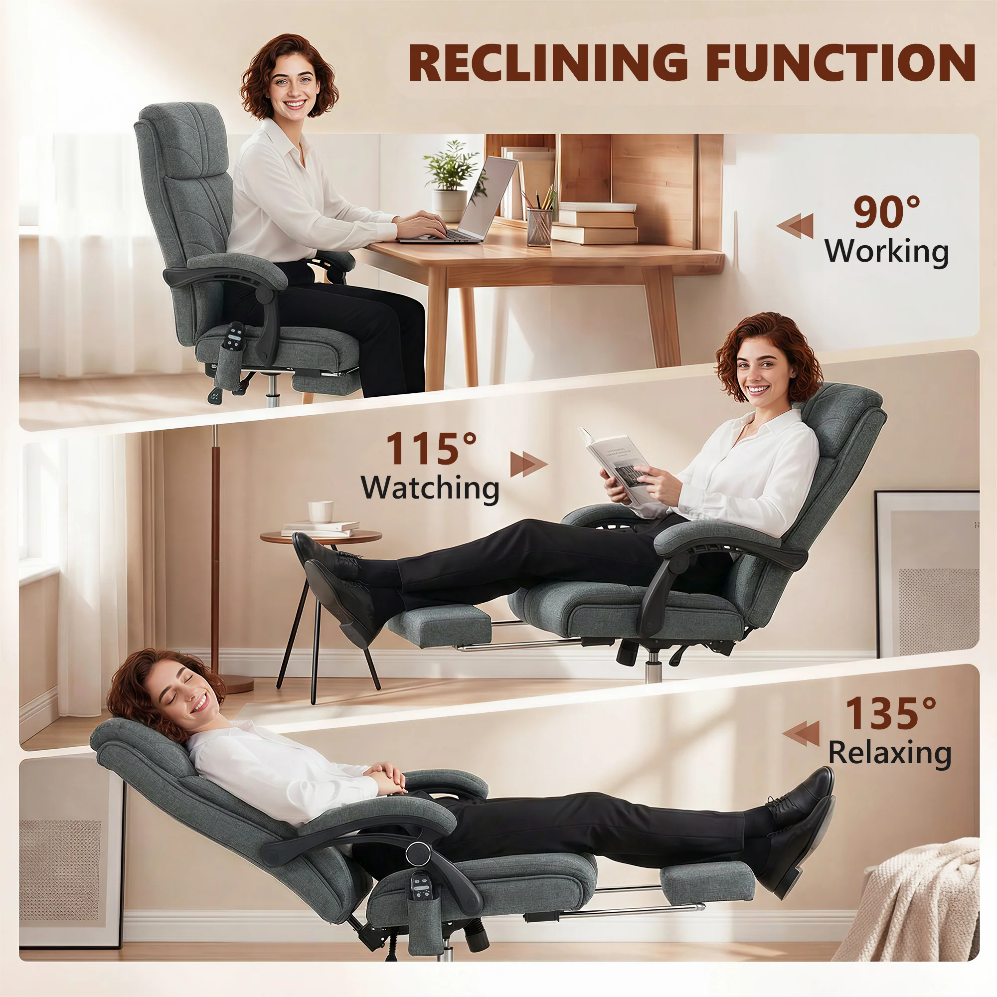 Vinsetto Vibration Massage Office Chair With Heat, Footrest, Grey - Image 7
