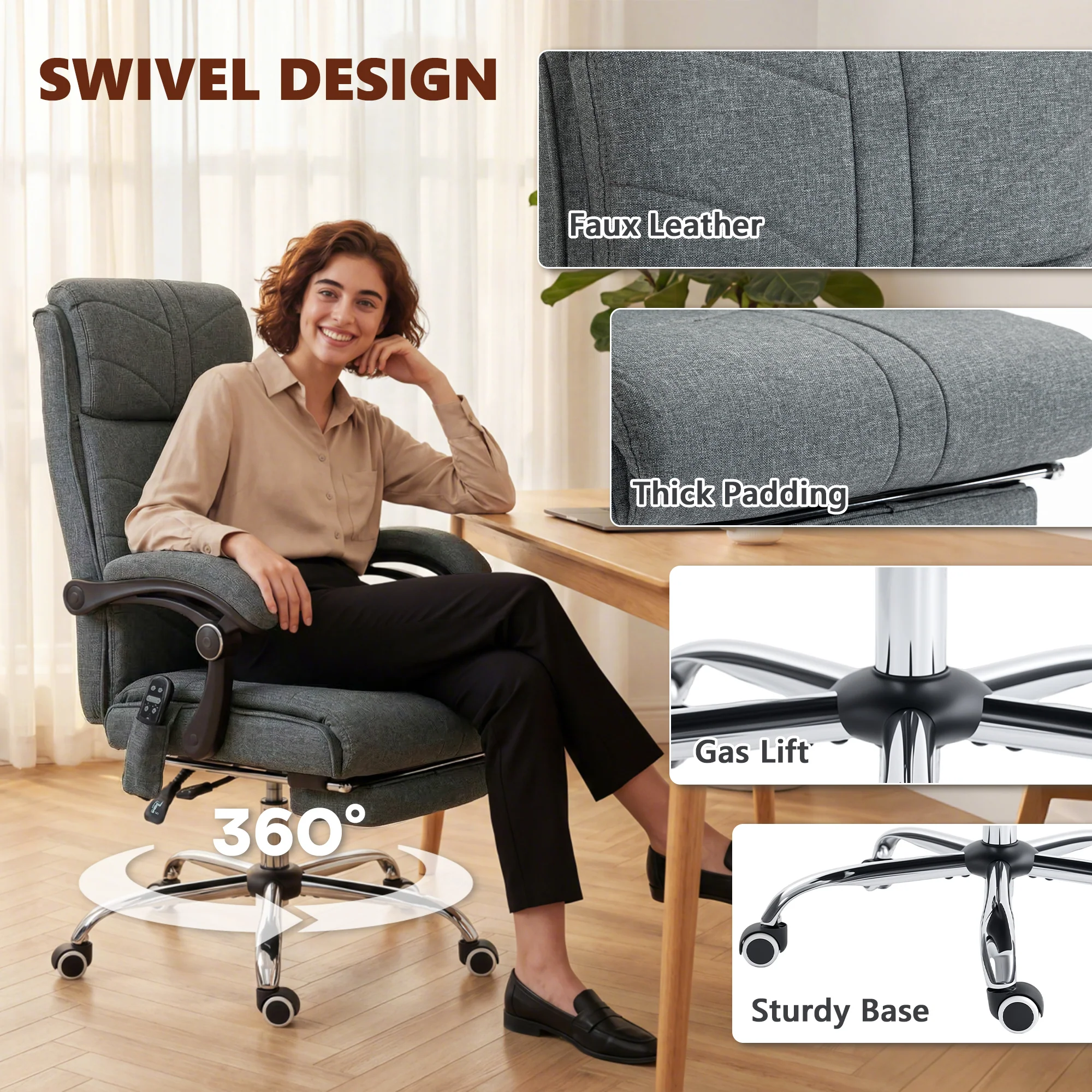 Vinsetto Vibration Massage Office Chair With Heat, Footrest, Grey - Image 8