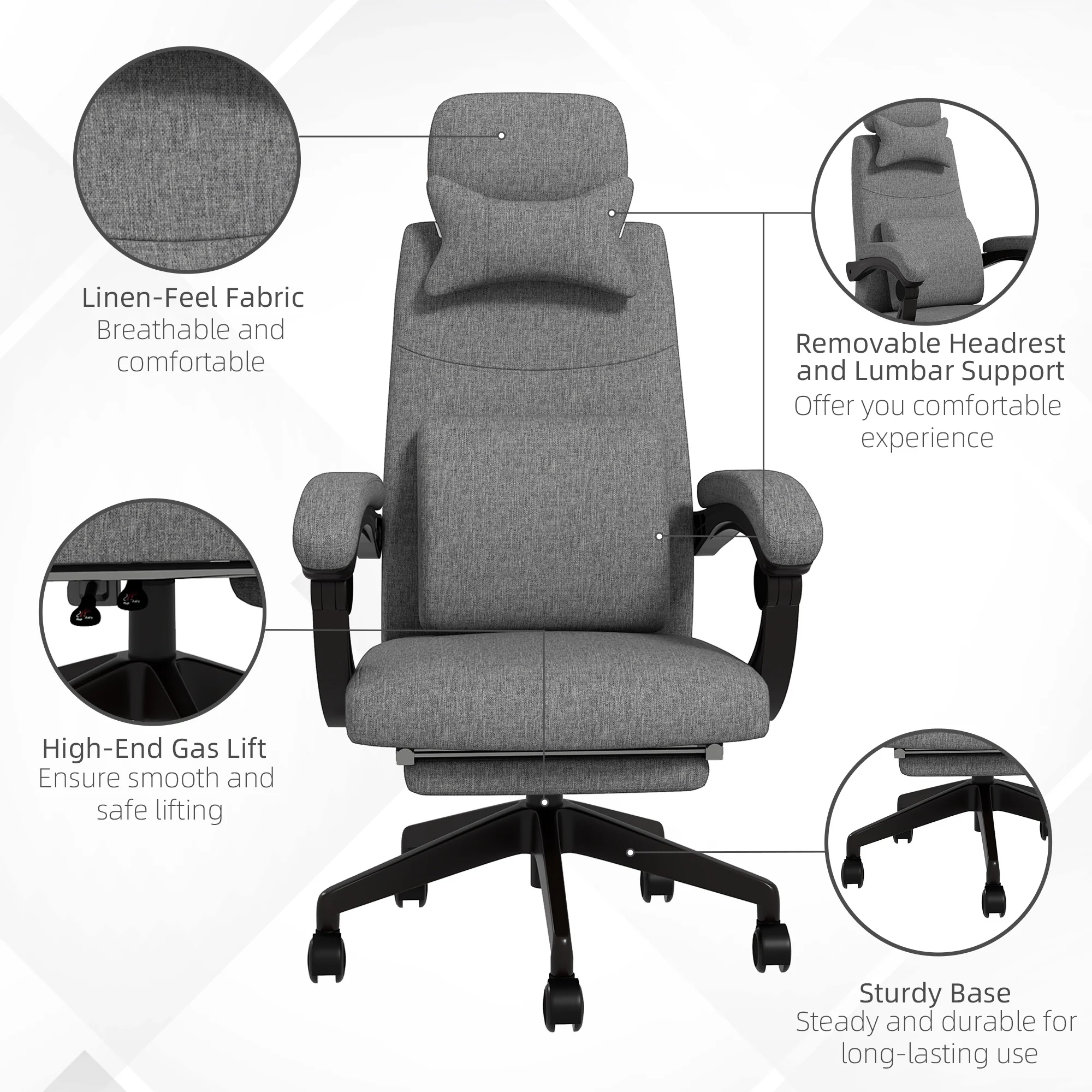 Vinsetto Home Office Chair Reclining Computer Chair W/ Lumbar Support - Image 13
