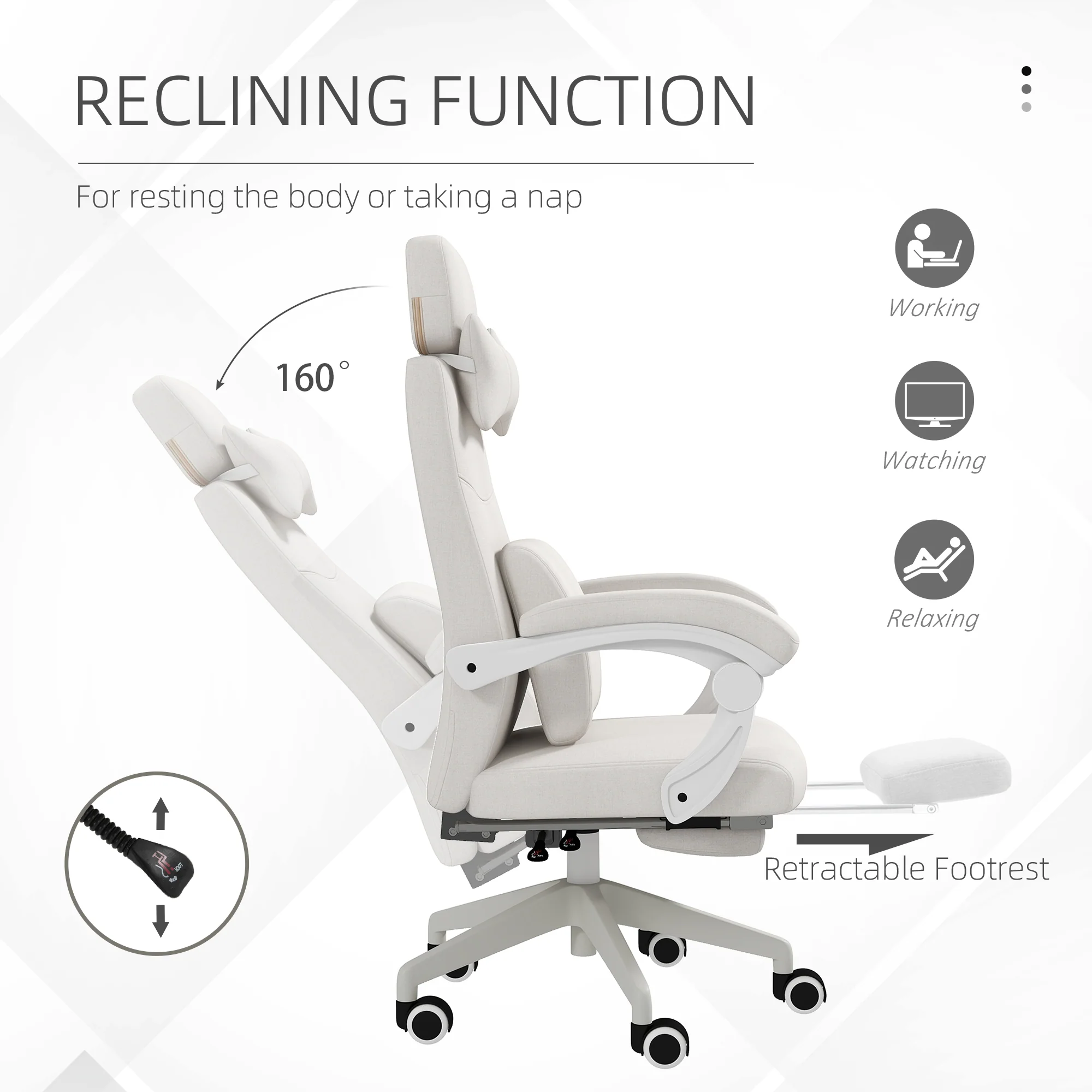 Vinsetto Home Office Chair Reclining Computer Chair W/ Lumbar Support - Image 6