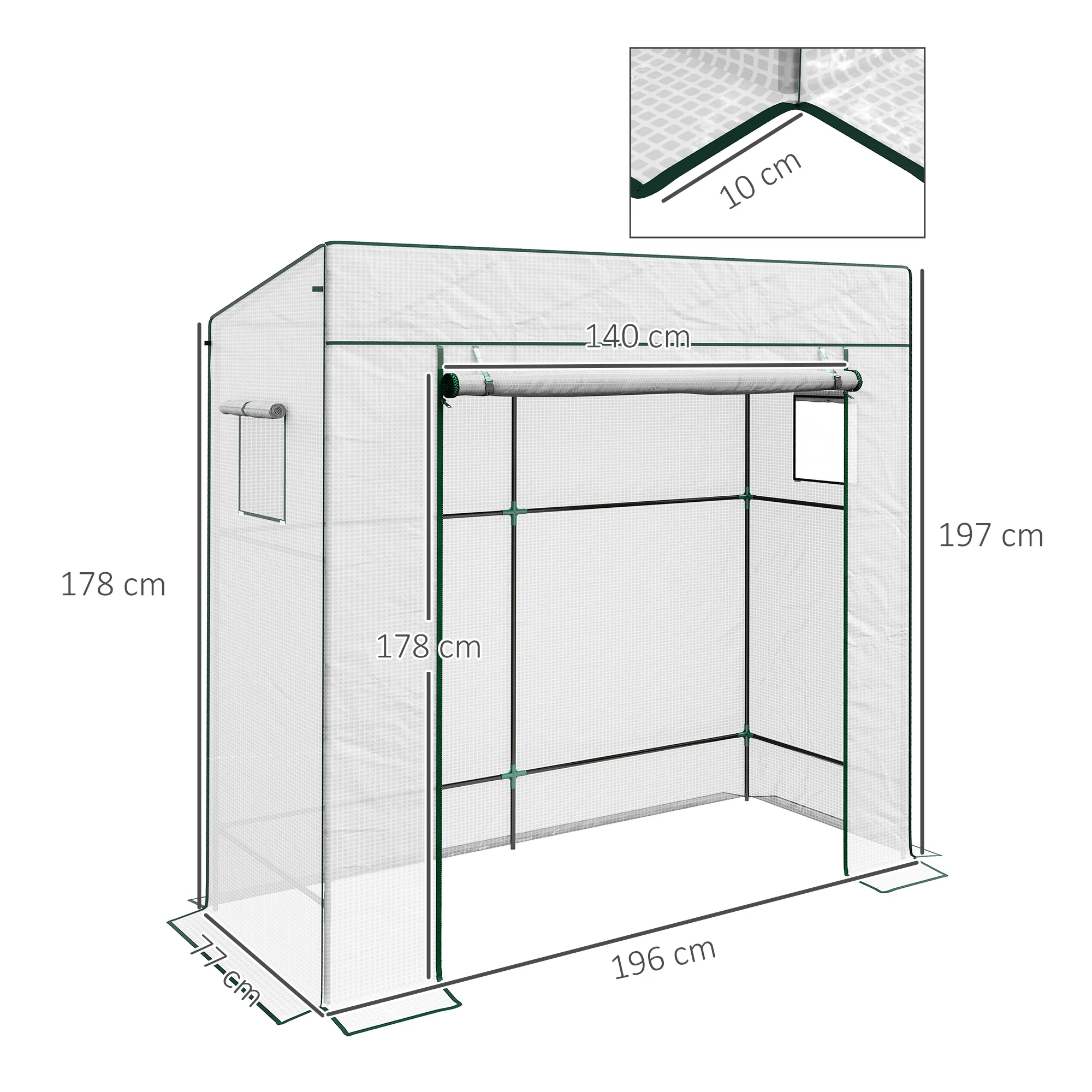 Walk-in Garden Green House with Large Roll-up Door and 2 Mesh Windows, White - Image 5