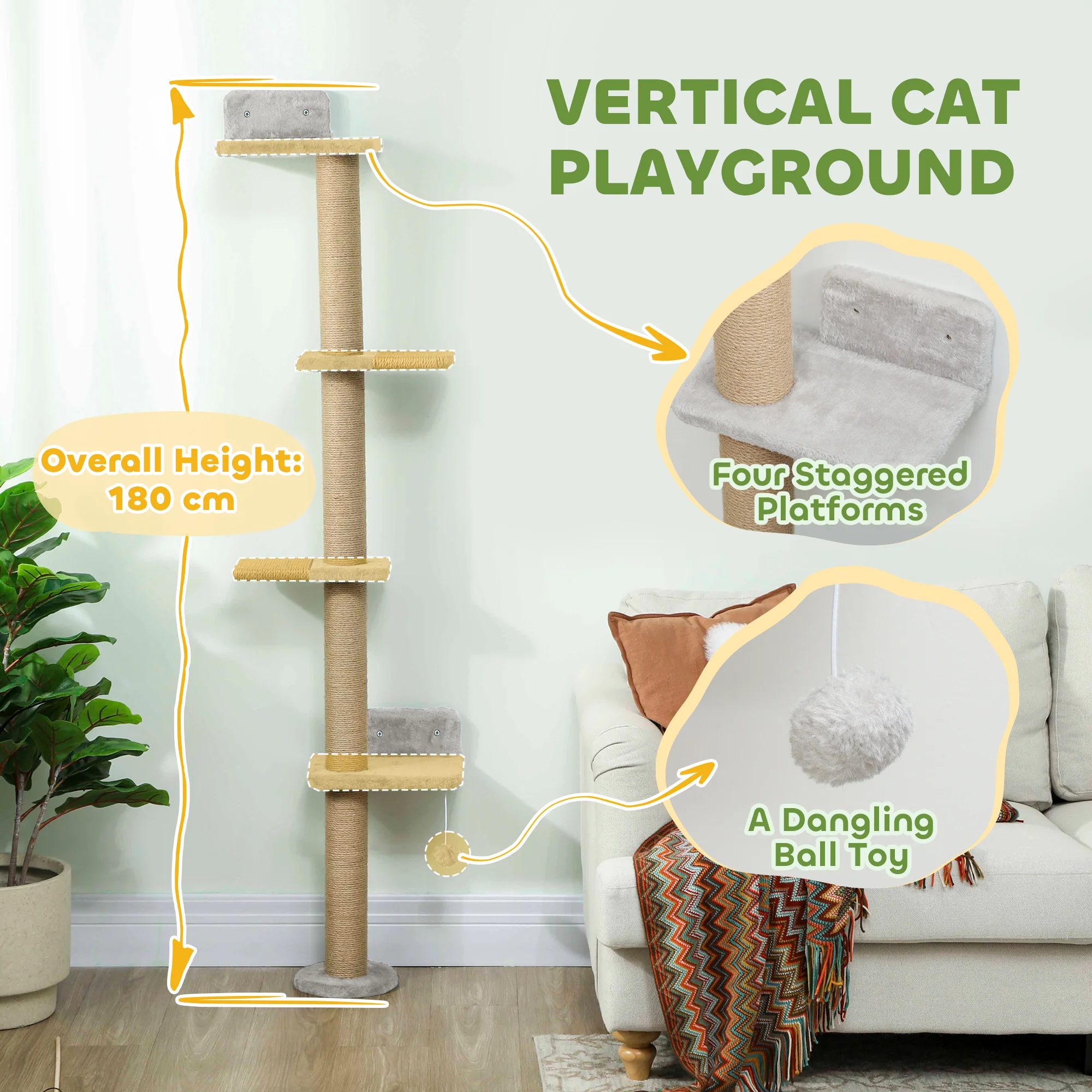 Wall Mounted Cat Shelves With 4 Climbing Platforms For Indoor, Light Grey - Image 3