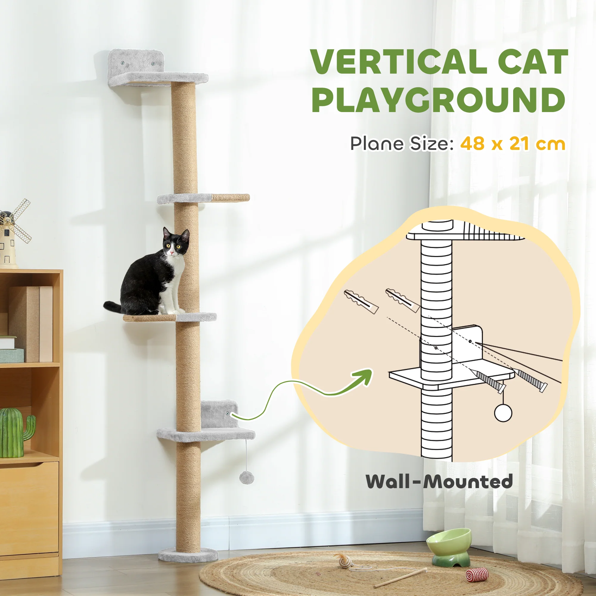 Wall Mounted Cat Shelves With 4 Climbing Platforms For Indoor, Light Grey - Image 4