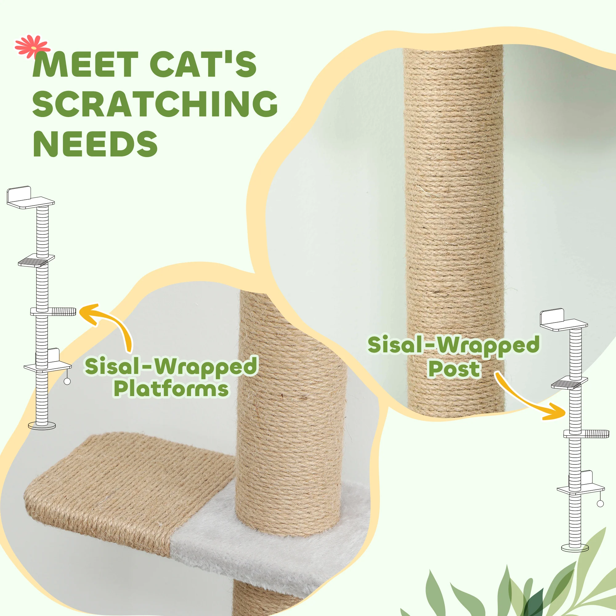 Wall Mounted Cat Shelves With 4 Climbing Platforms For Indoor, Light Grey - Image 6
