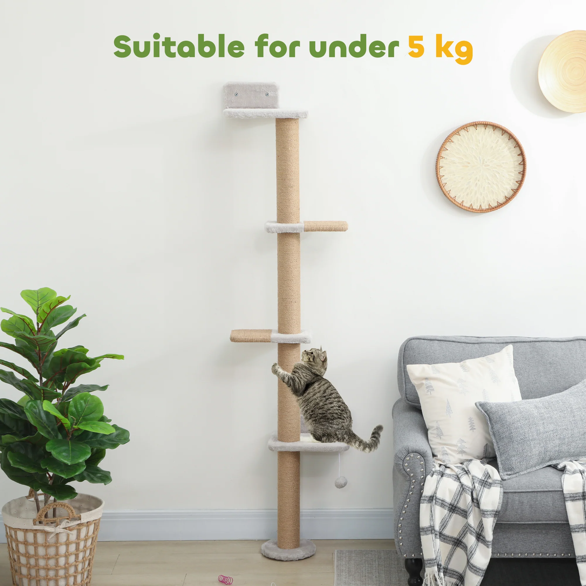 Wall Mounted Cat Shelves With 4 Climbing Platforms For Indoor, Light Grey - Image 7