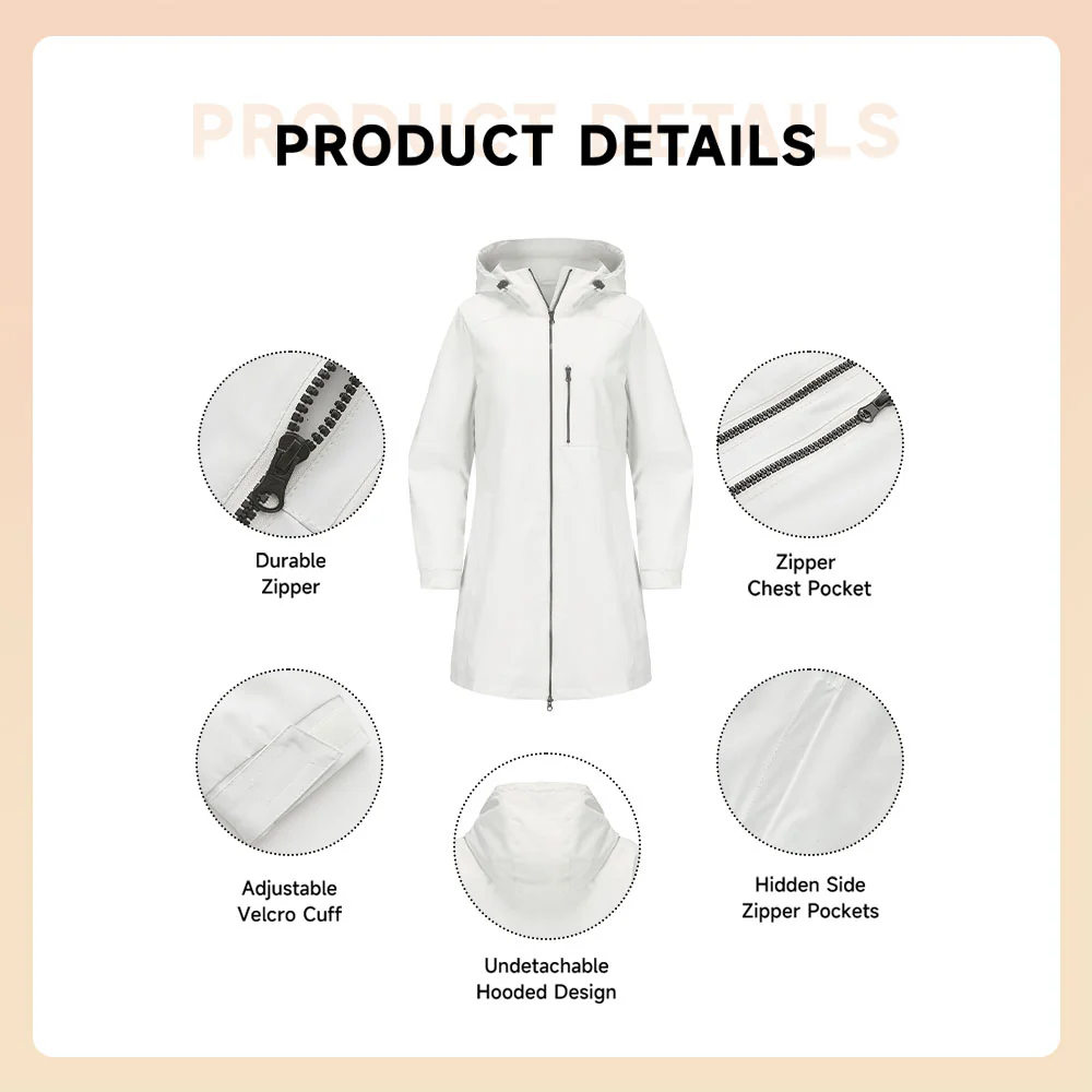 Waterproof Hooded Jacket - White - Image 6