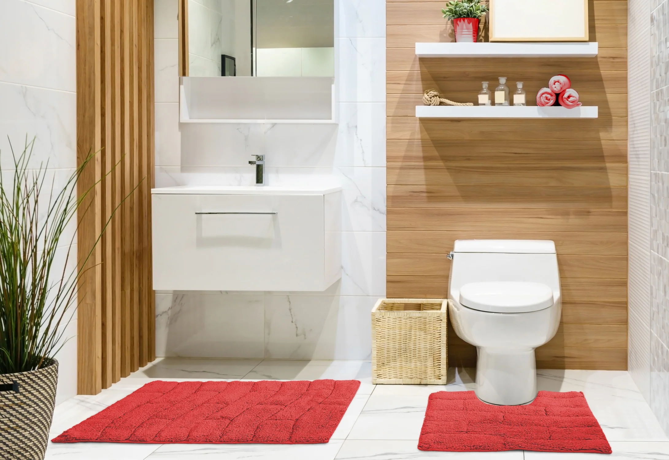 Waves Pure Cotton Jacquard 2pc Bath set in Red - Image 2
