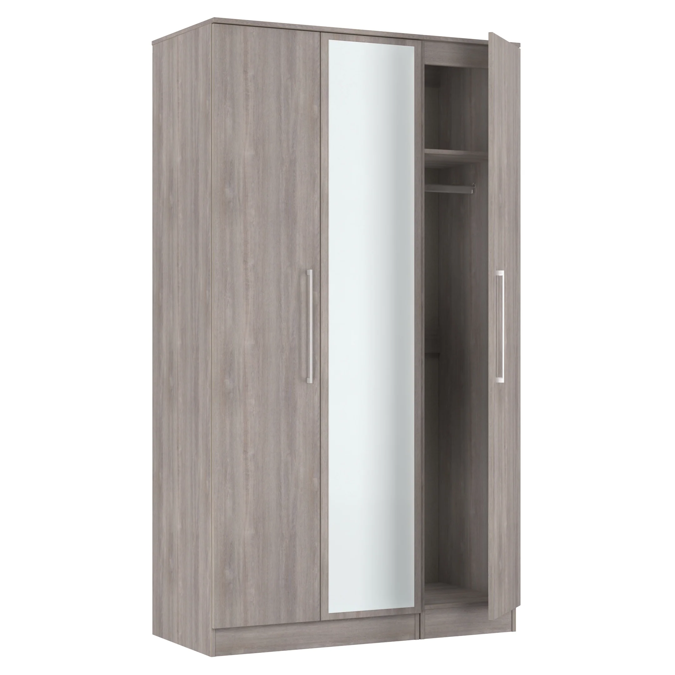 Wellington Ready Assembled Tall Triple Mirror Wardrobe in Grey Oak - Image 7