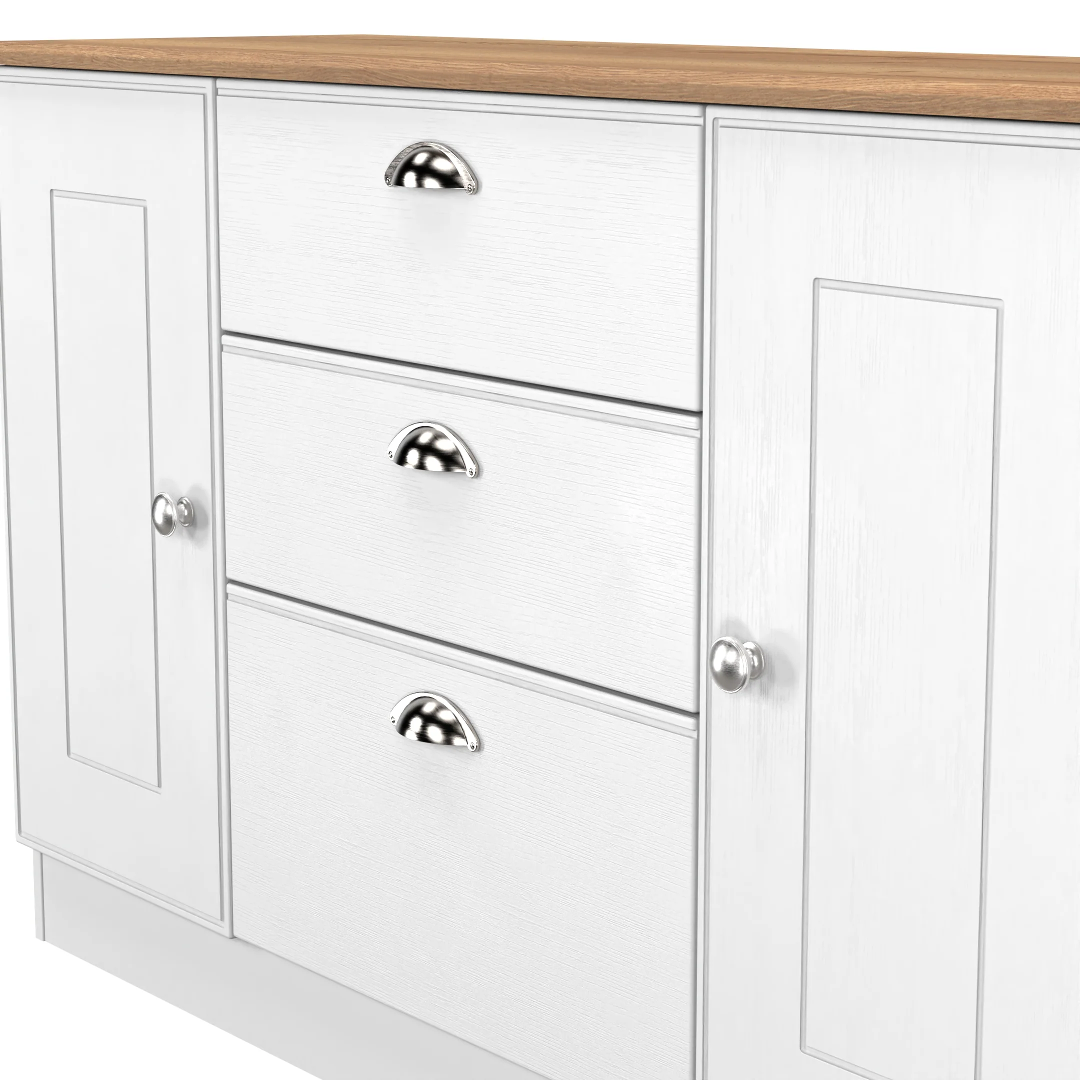 Westminster Ready Assembled 2 Door 3 Drawer Sideboard in White Ash & Riviera Oak - Image 4
