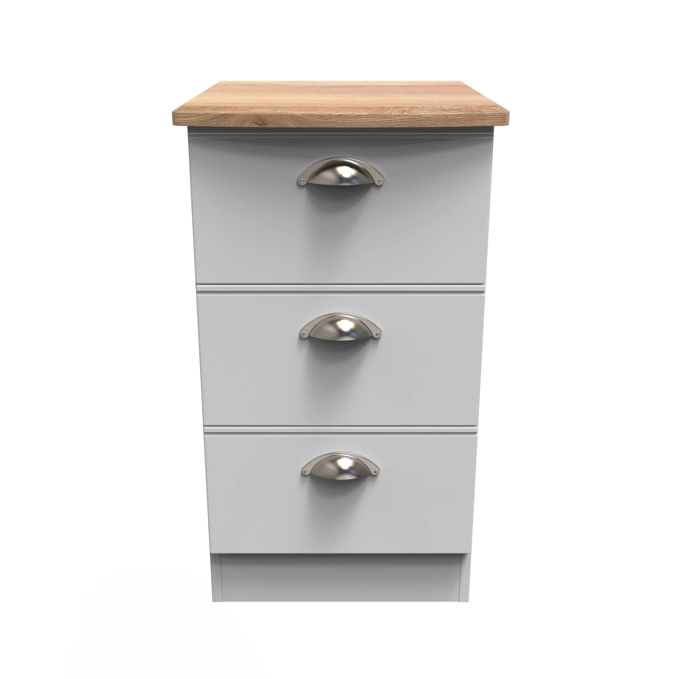 Westminster Ready Assembled 3 Drawer Bedside Cabinet in Grey Matt & Riviera Oak