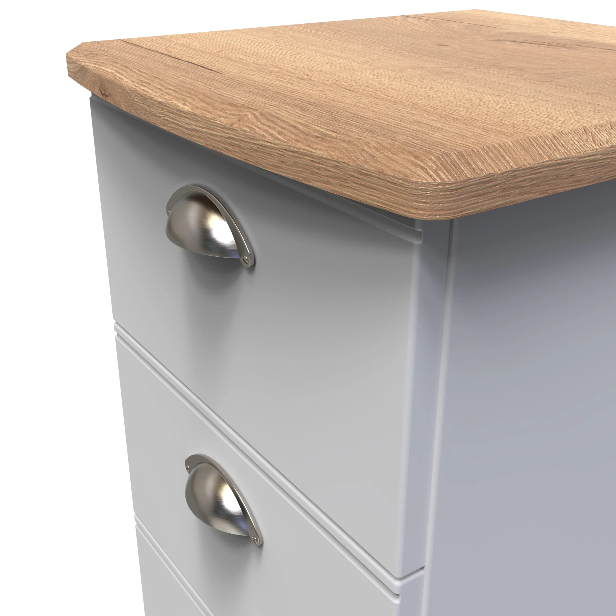 Westminster Ready Assembled 3 Drawer Bedside Cabinet in Grey Matt & Riviera Oak - Image 4