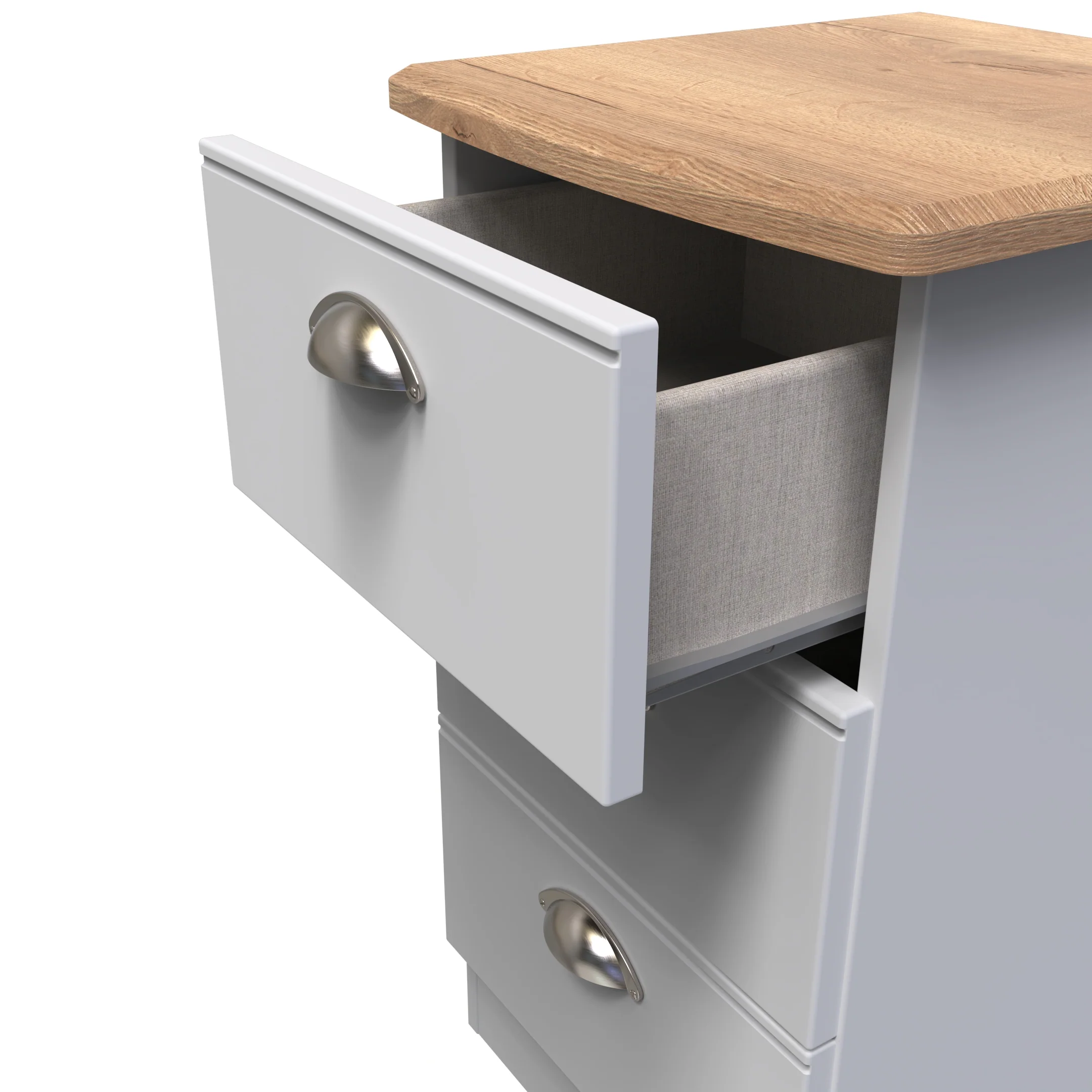 Westminster Ready Assembled 3 Drawer Bedside Cabinet in Grey Matt & Riviera Oak - Image 5