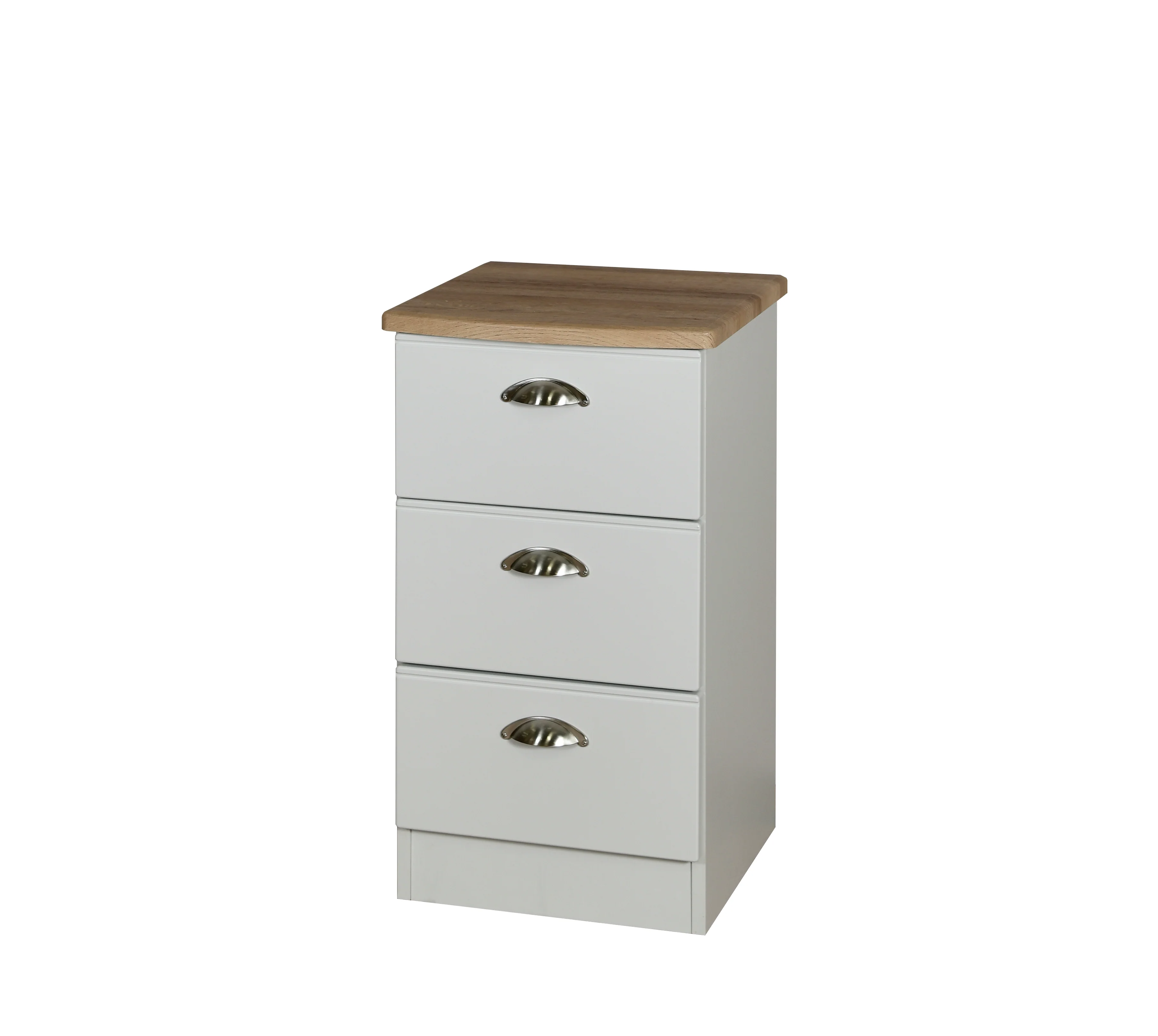 Westminster Ready Assembled 3 Drawer Bedside Cabinet in Grey Matt & Riviera Oak - Image 7