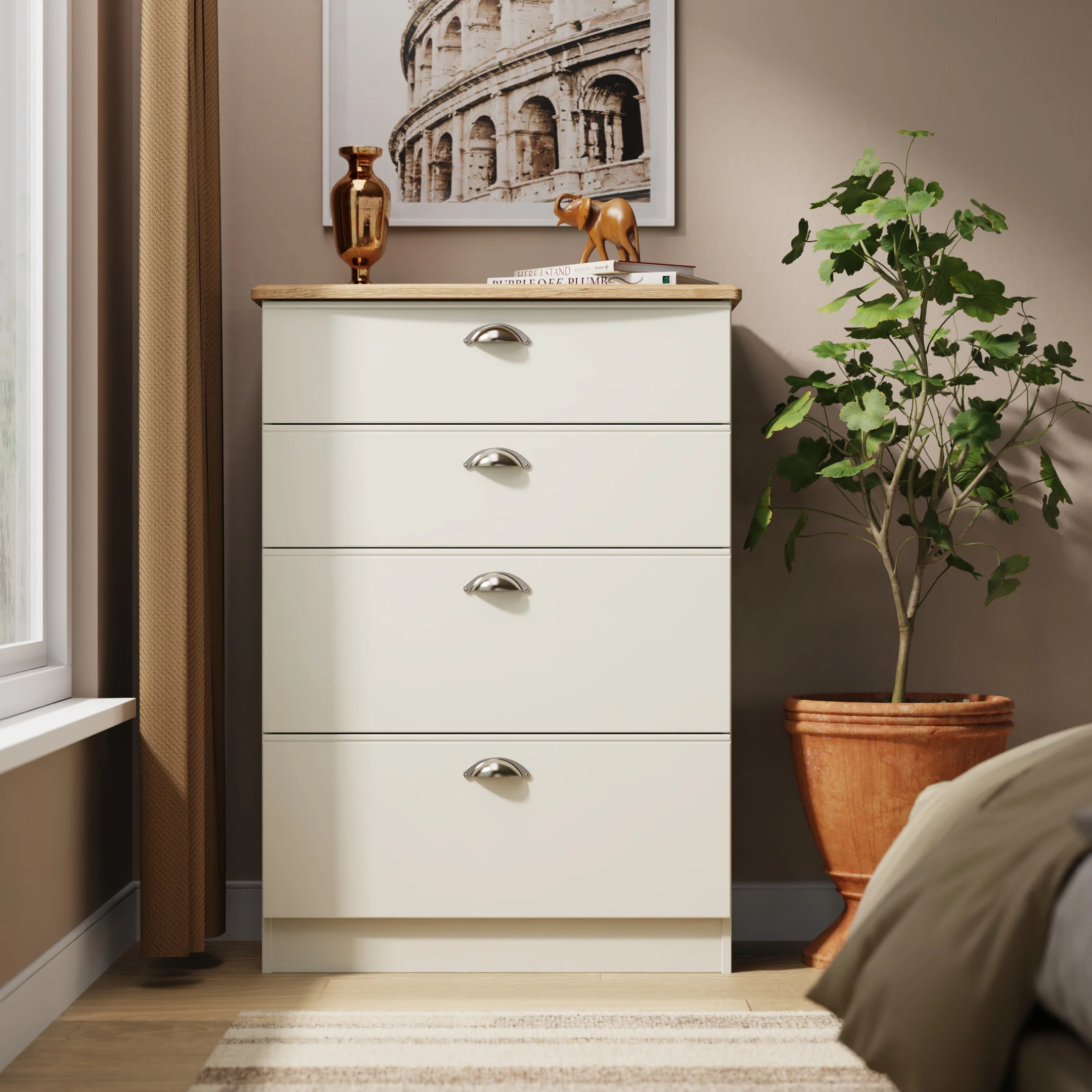 Westminster Ready Assembled 4 Drawer Deep Chest in Cream Ash & Riviera Oak