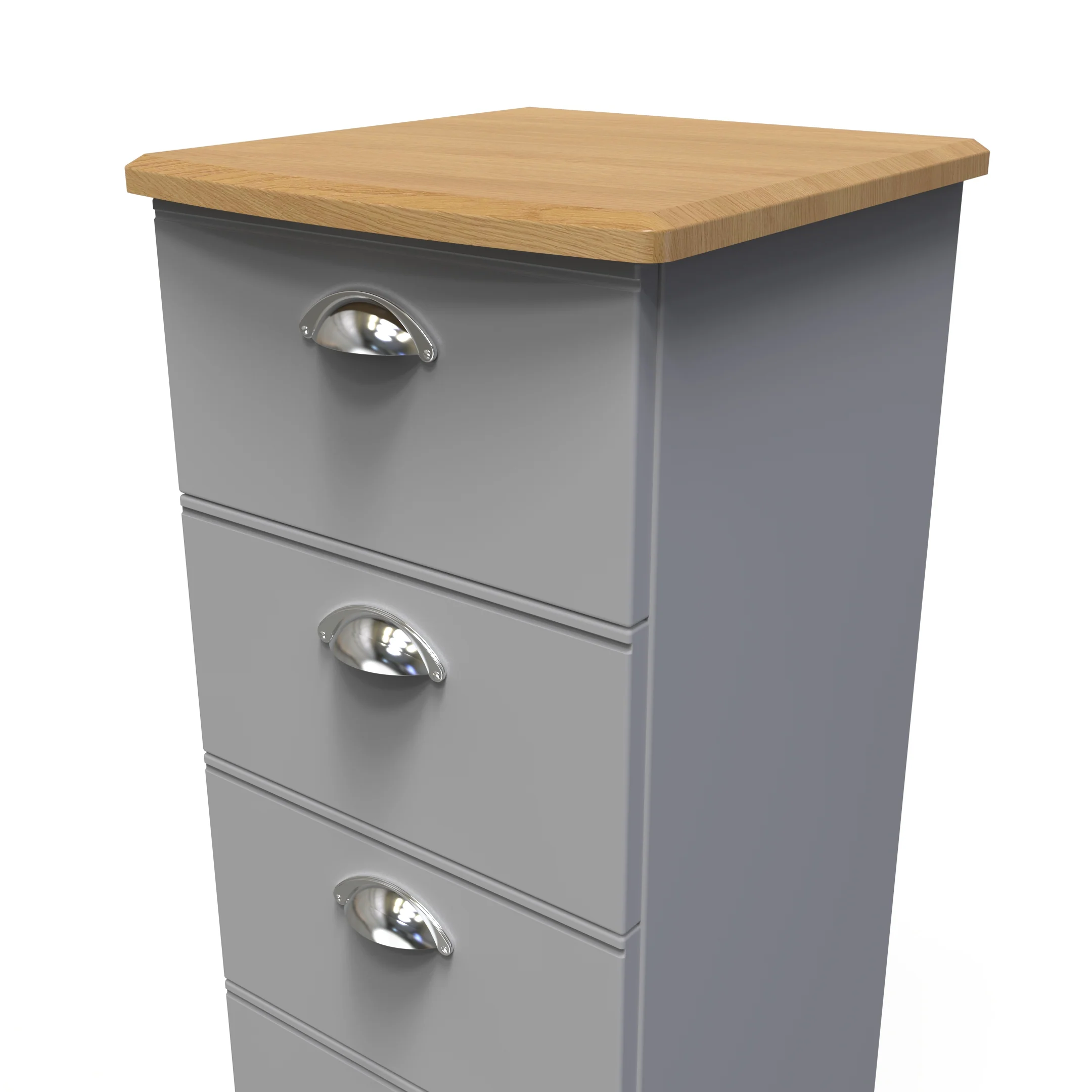 Westminster Ready Assembled 4 Drawer Tallboy in Grey Matt & Riviera Oak - Image 4