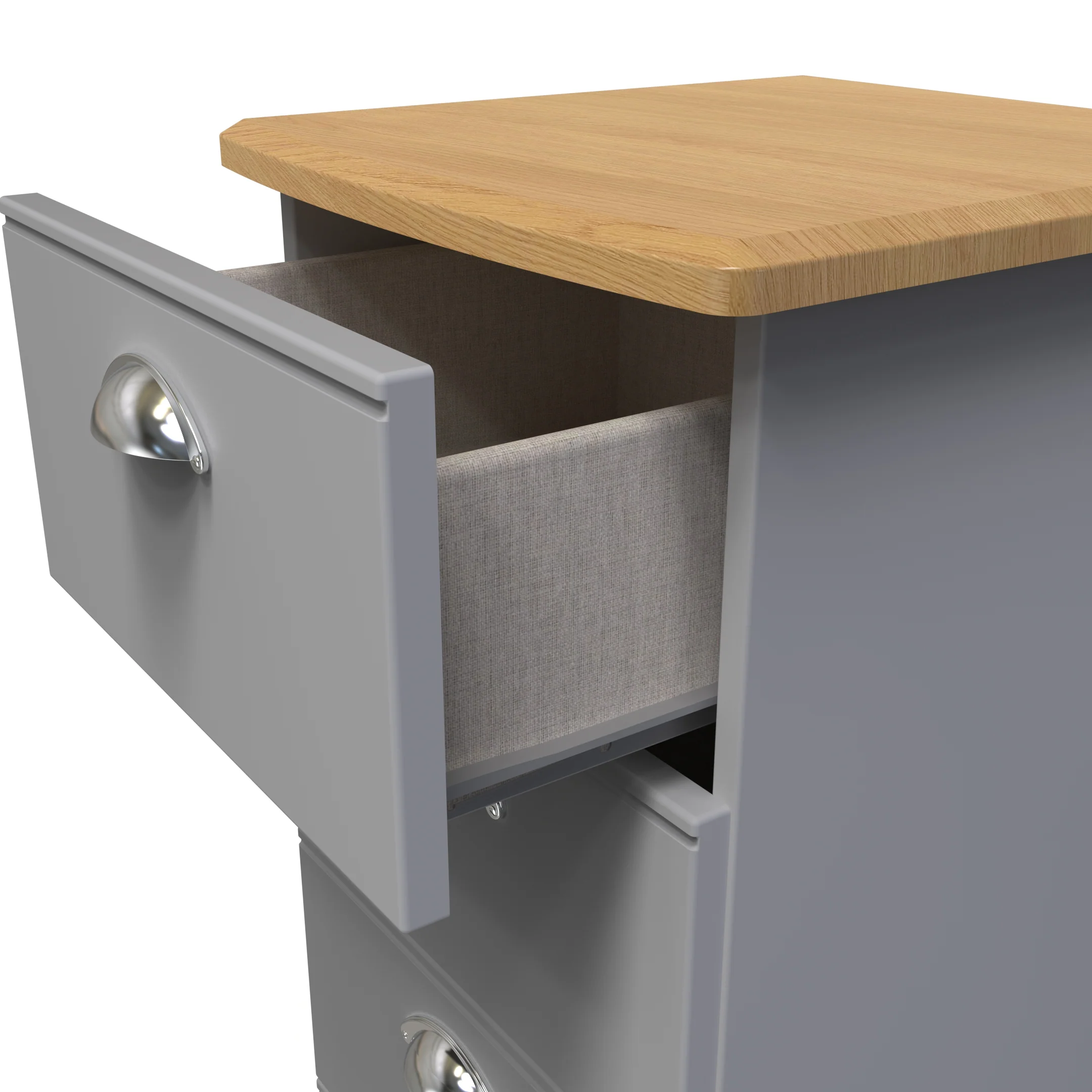 Westminster Ready Assembled 4 Drawer Tallboy in Grey Matt & Riviera Oak - Image 5